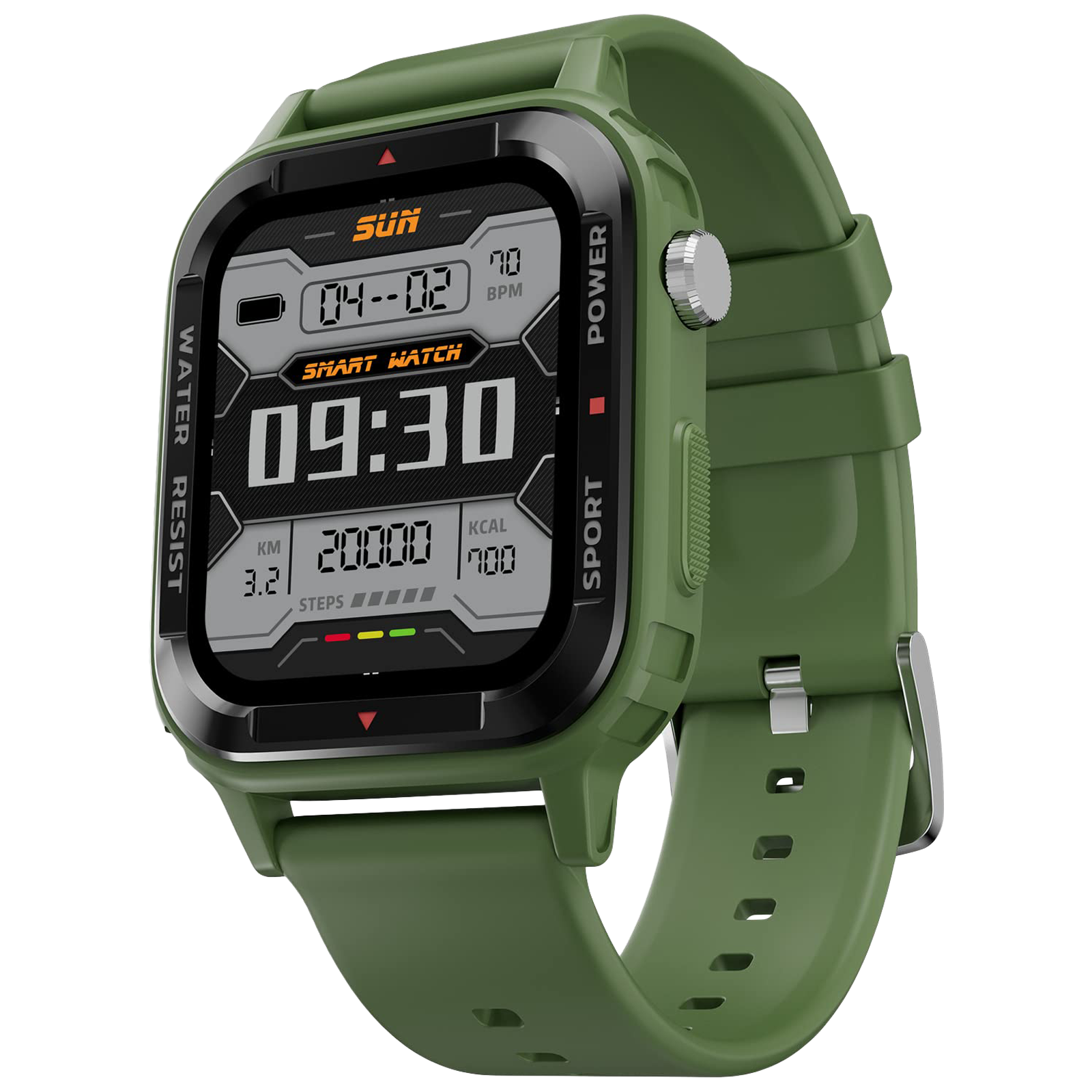 Fire-Boltt Tank Smartwatch with Bluetooth Calling (46.50mm Analog-Digital Display, IP67 Water Resistant, Green Strap)