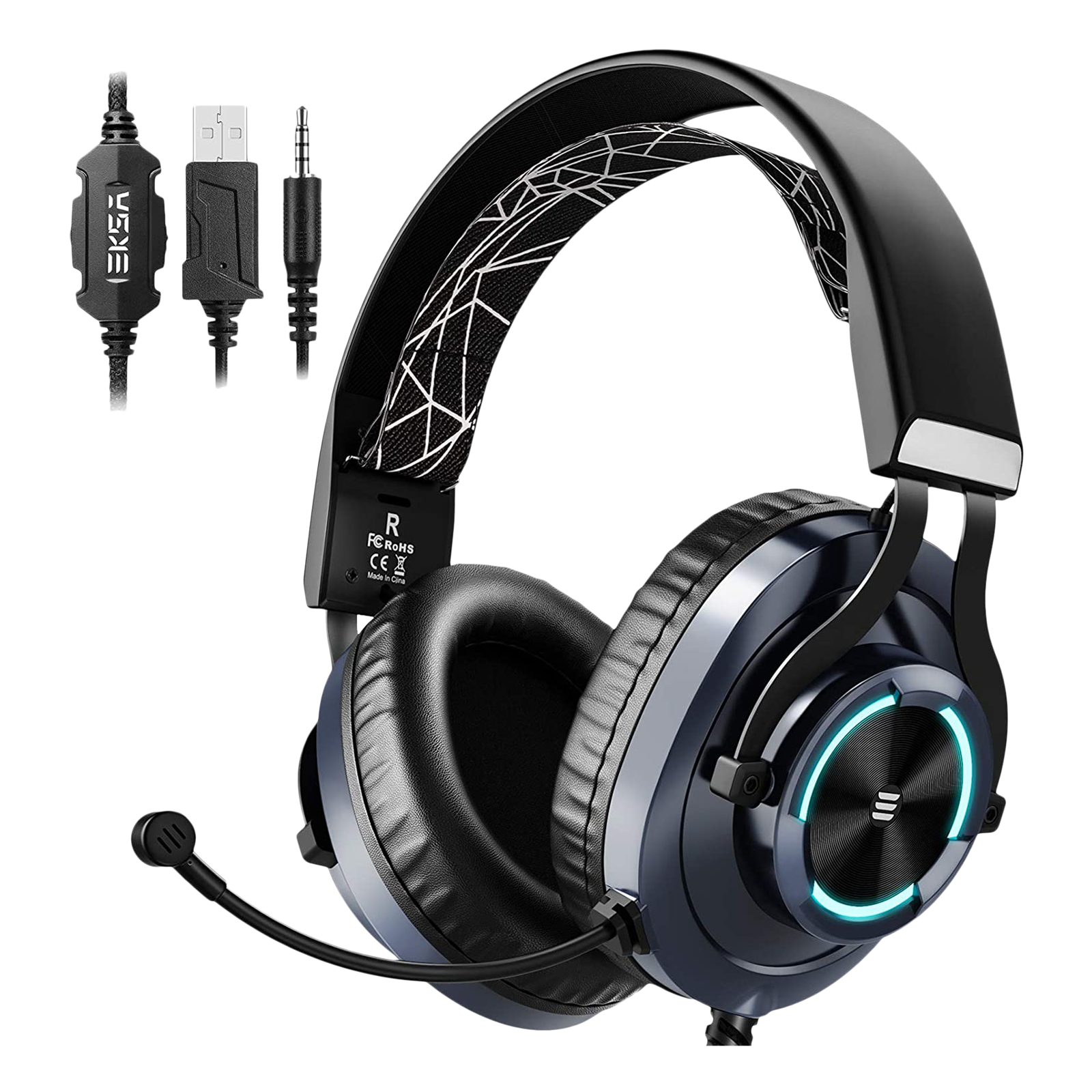 EKSA E3000 Over-Ear Wired Gaming Headset with Mic (Stereo Sound, Blue)