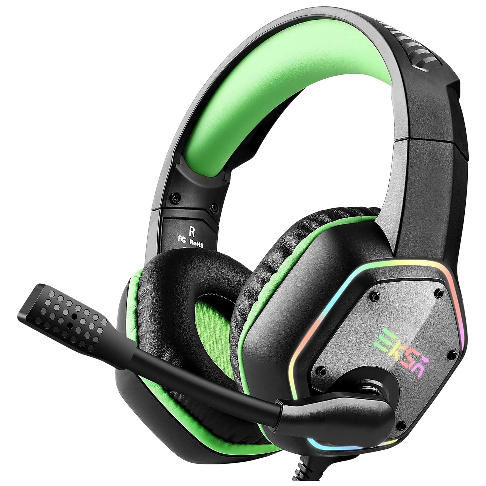 

EKSA E1000 Over-Ear Wired Gaming Headset with Mic (RGB-LED Lights, Green)