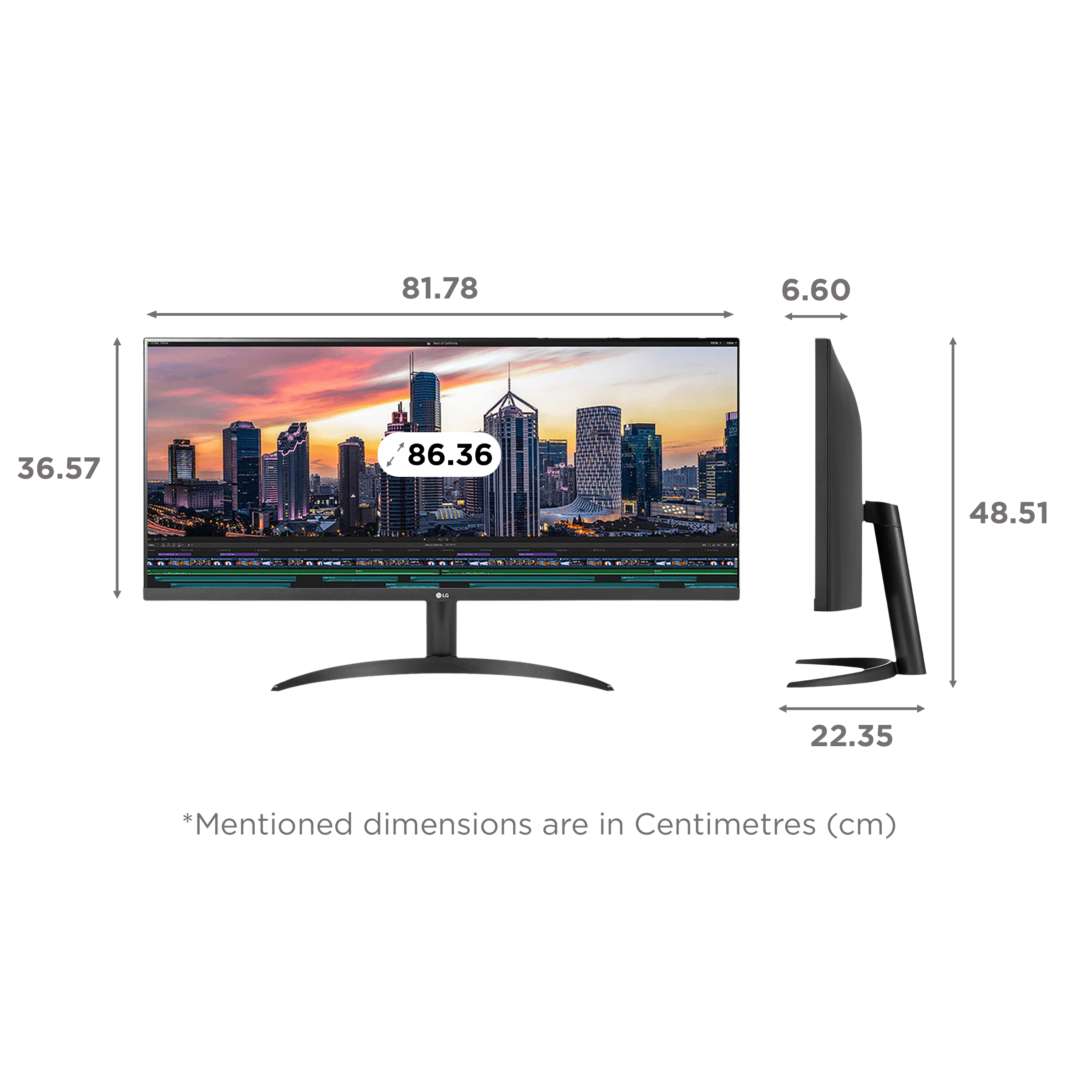 34 inch monitor dimensions cm