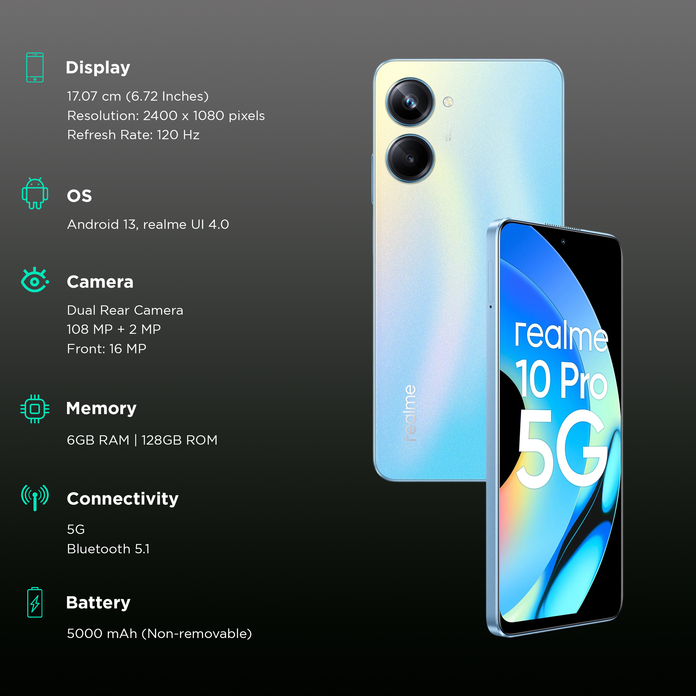 realme 10 Pro 5G (6GB RAM, 128GB, Nebula Blue)