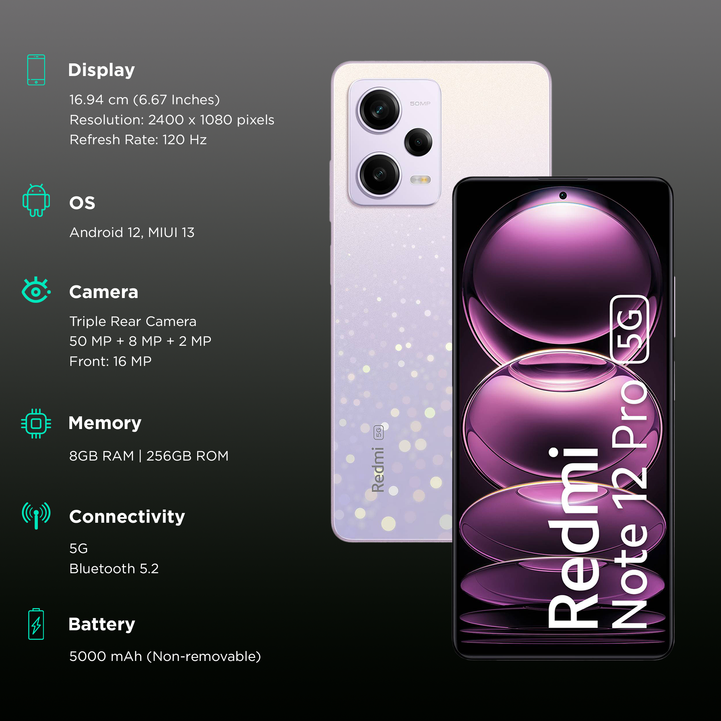 Buy Redmi Note 12 Pro 5G (8GB RAM, 256GB, Stardust Purple) Online - Croma