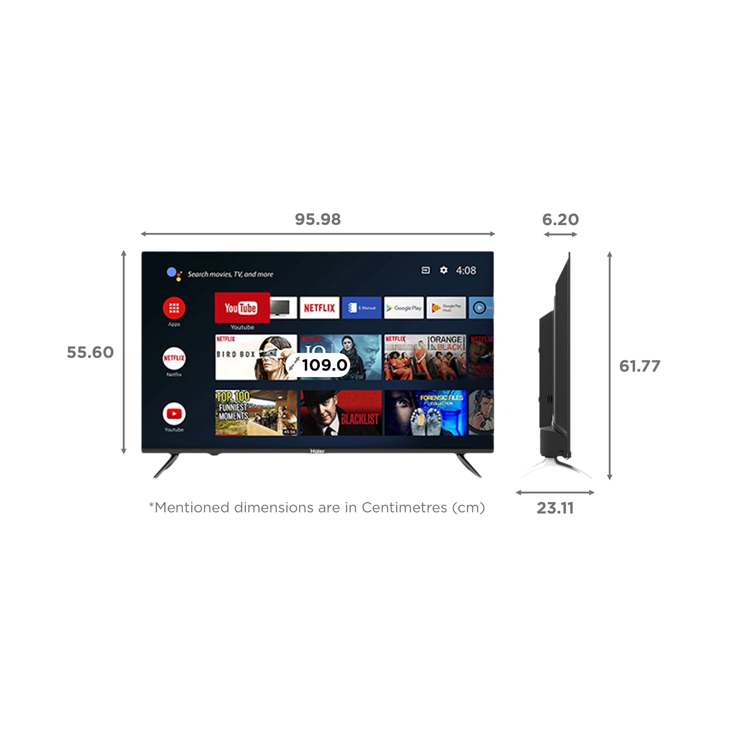 Haier 109 cm (43 inches) Full HD Smart Android LED TV ( 43EGA1,Black) -  Nandilath G-Mart