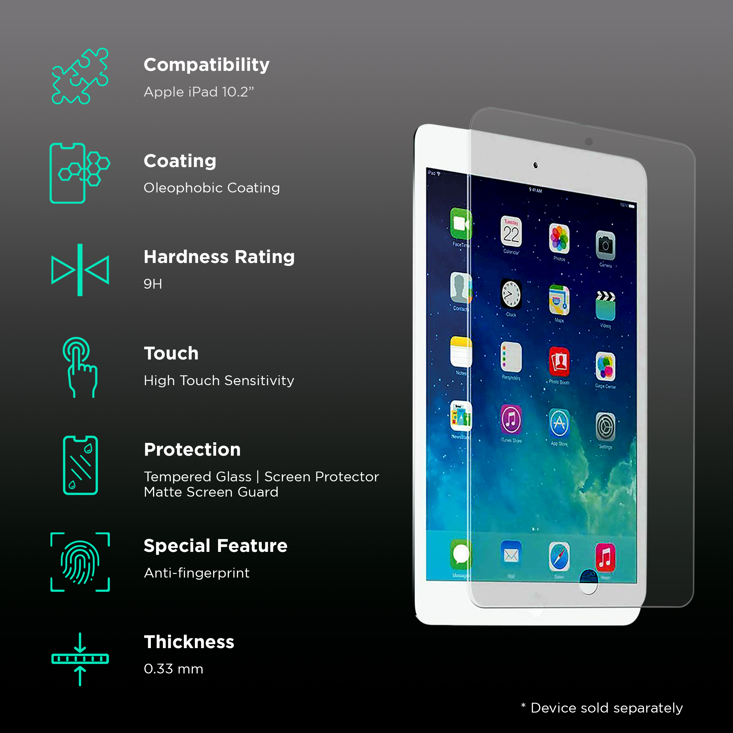 Mica Cristal para iPad 10.2 Protector Pantalla 9A 8A 7A Gen
