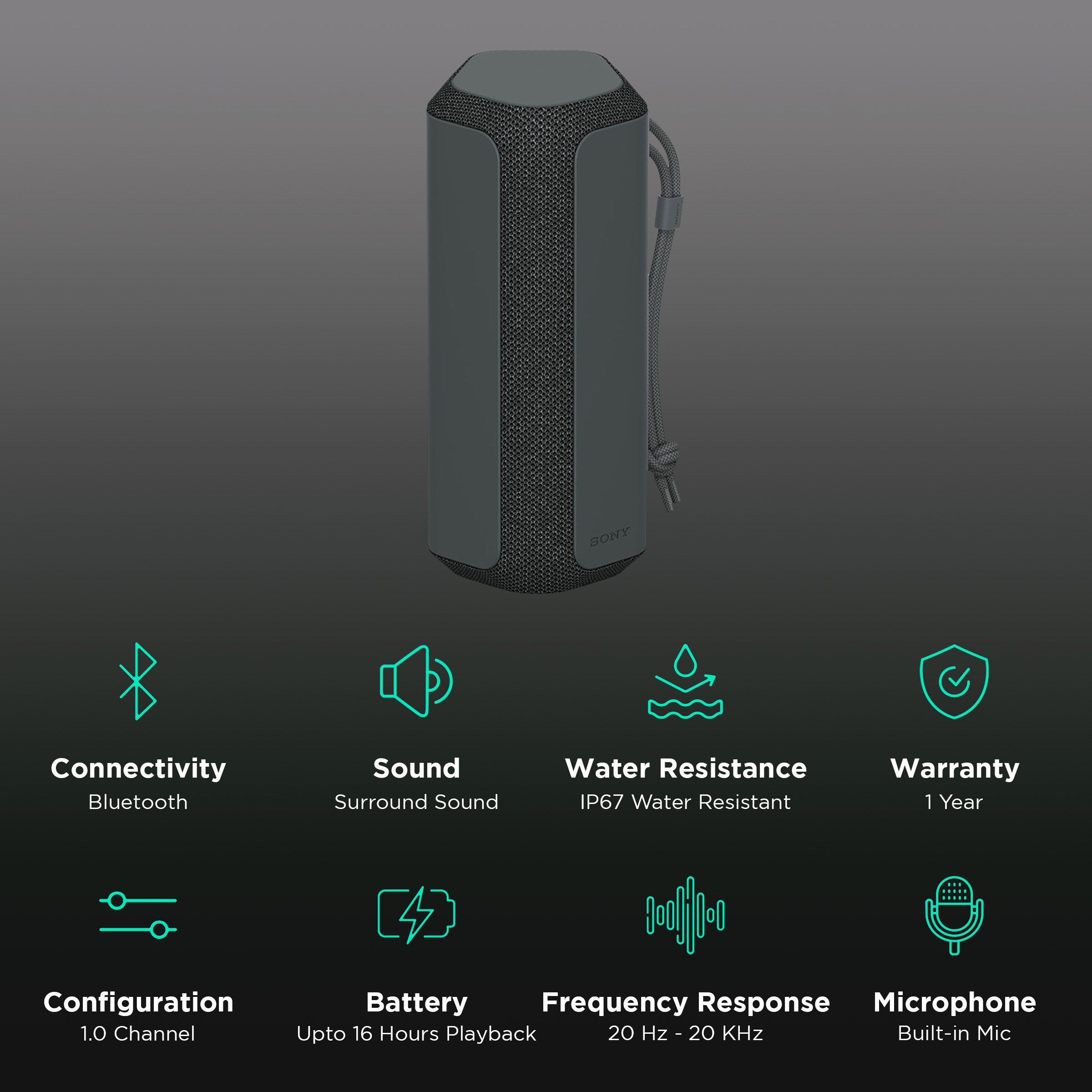 SONY X-Series Portable Bluetooth Speaker (IP67 Waterproof, Mono Channel, Black)_2