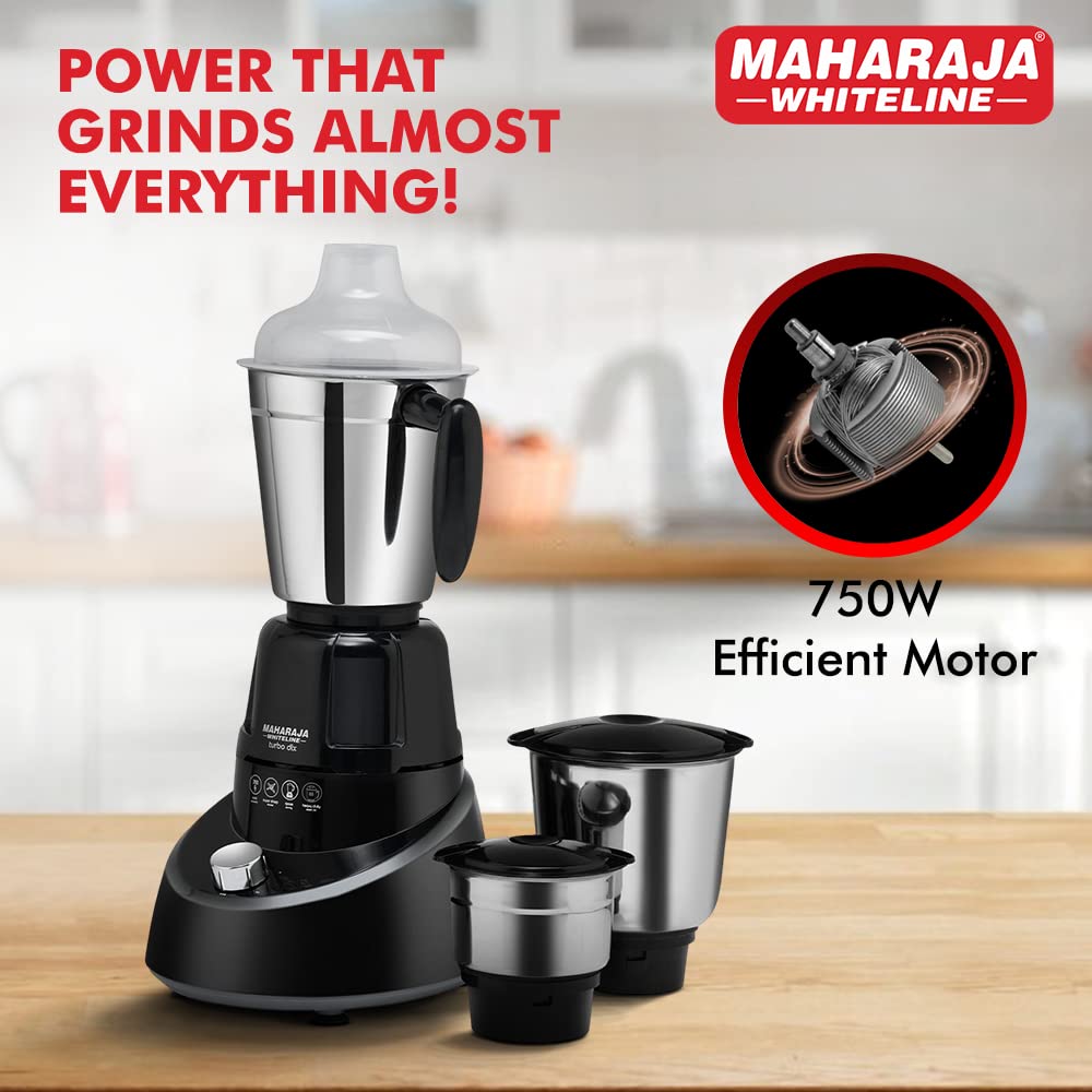 Buy MAHARAJA WHITELINE Neo DLX 750 Watt 3 Jars Mixer Grinder (20000 RPM, 3  Speed Control with Pulse Function, White/Cherry Red) Online - Croma