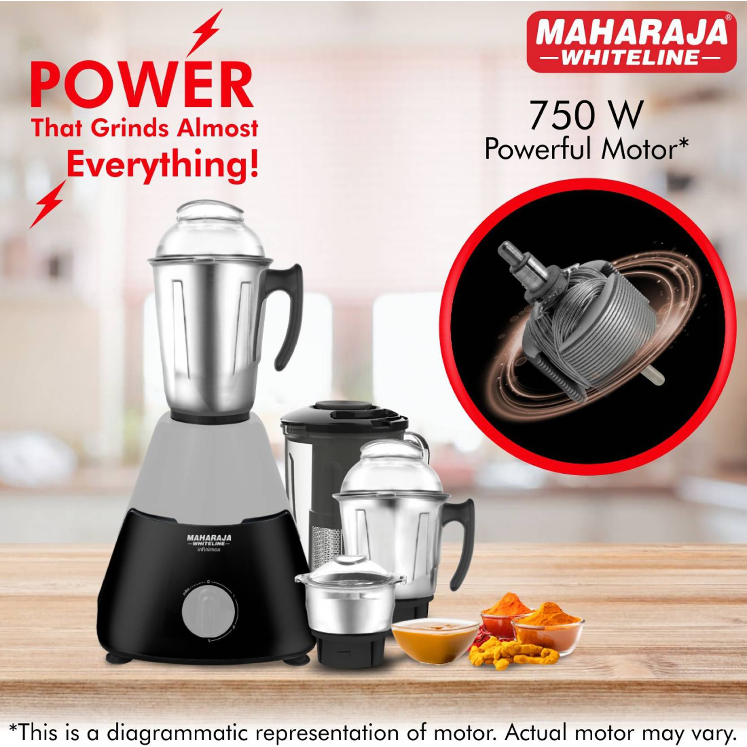 Buy MAHARAJA WHITELINE Neo DLX 750 Watt 3 Jars Mixer Grinder (20000 RPM, 3  Speed Control with Pulse Function, White/Cherry Red) Online - Croma