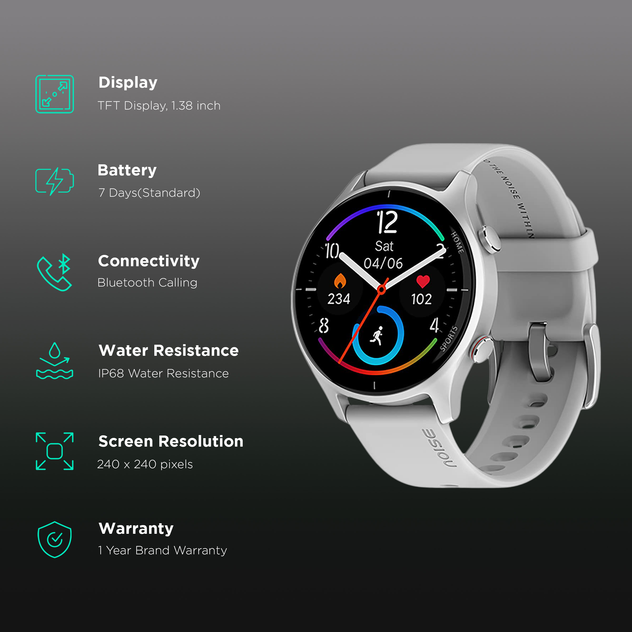 Noise NoiseFit Twist Smartwatch with Bluetooth Calling (35mm TFT Display, IP68 Water Resistant, Silver Grey Strap)_2