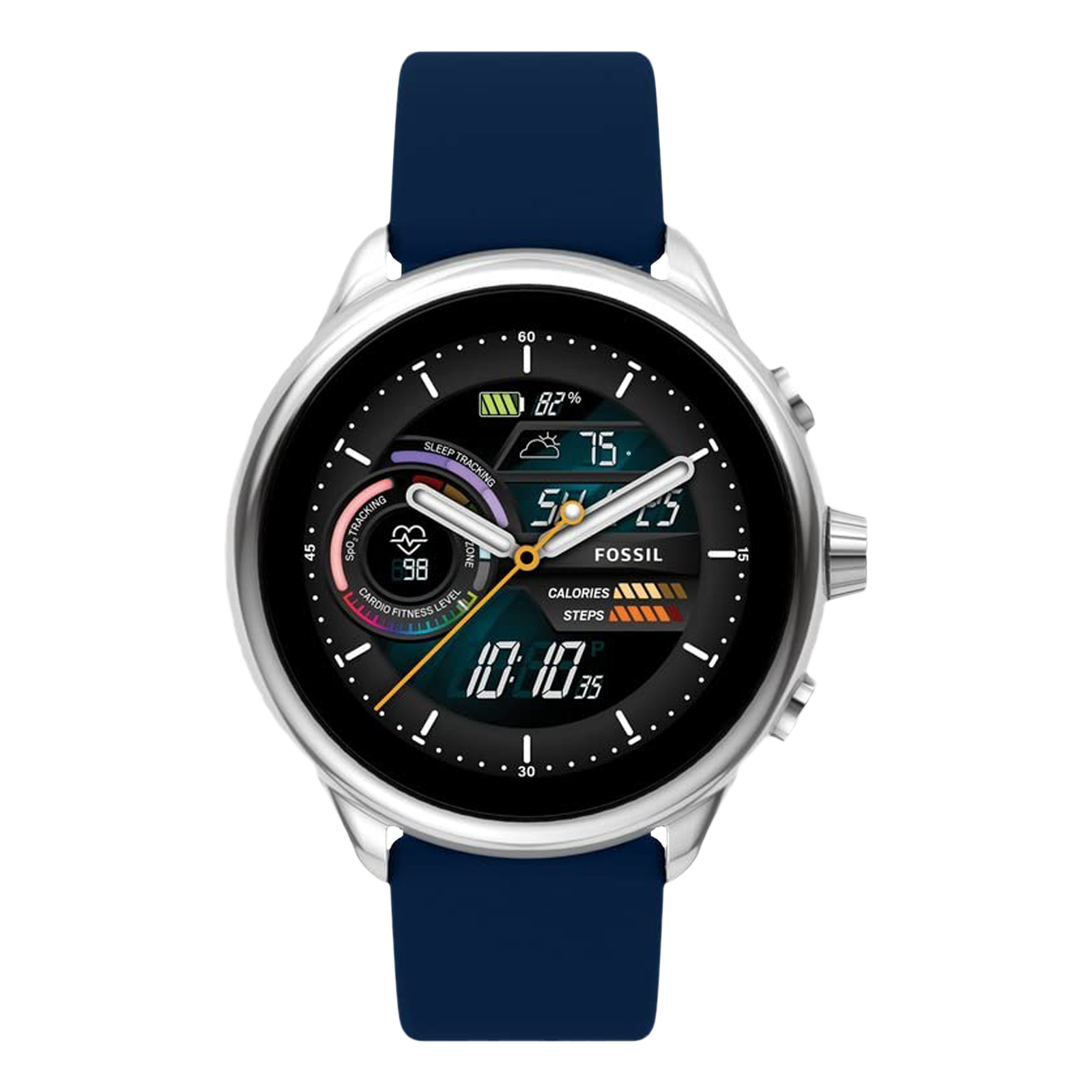 Fossil Gen 6 Wellness Edition Smartwatch with Activity Tracker (32.5mm Color AMOLED Display, 3ATM Water Resistant, Blue Strap)_1