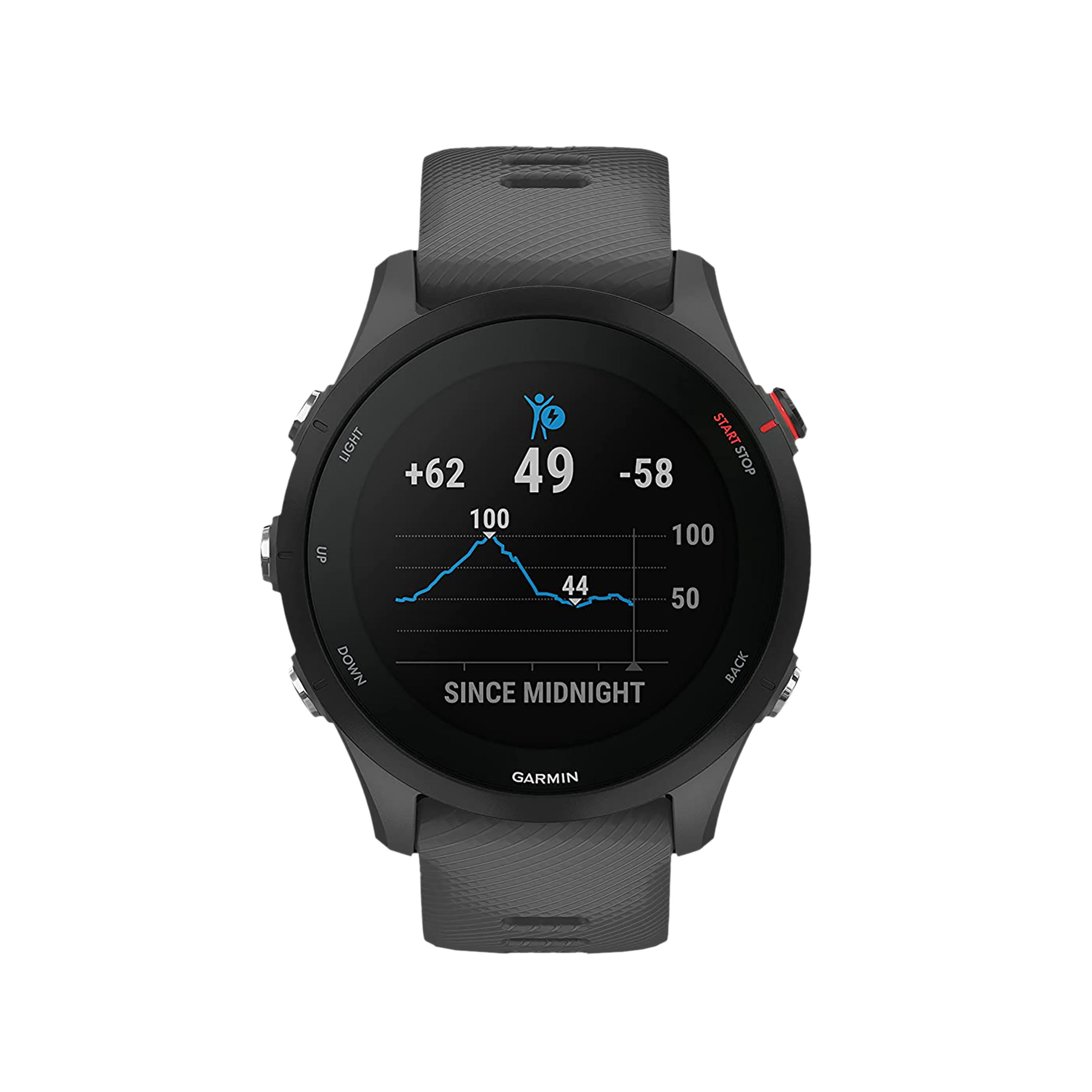 

GARMIN Forerunner 255 Smartwatch with Activity Tracker (33mm Display, 5ATM Water Resistant, Slate Gray Strap)