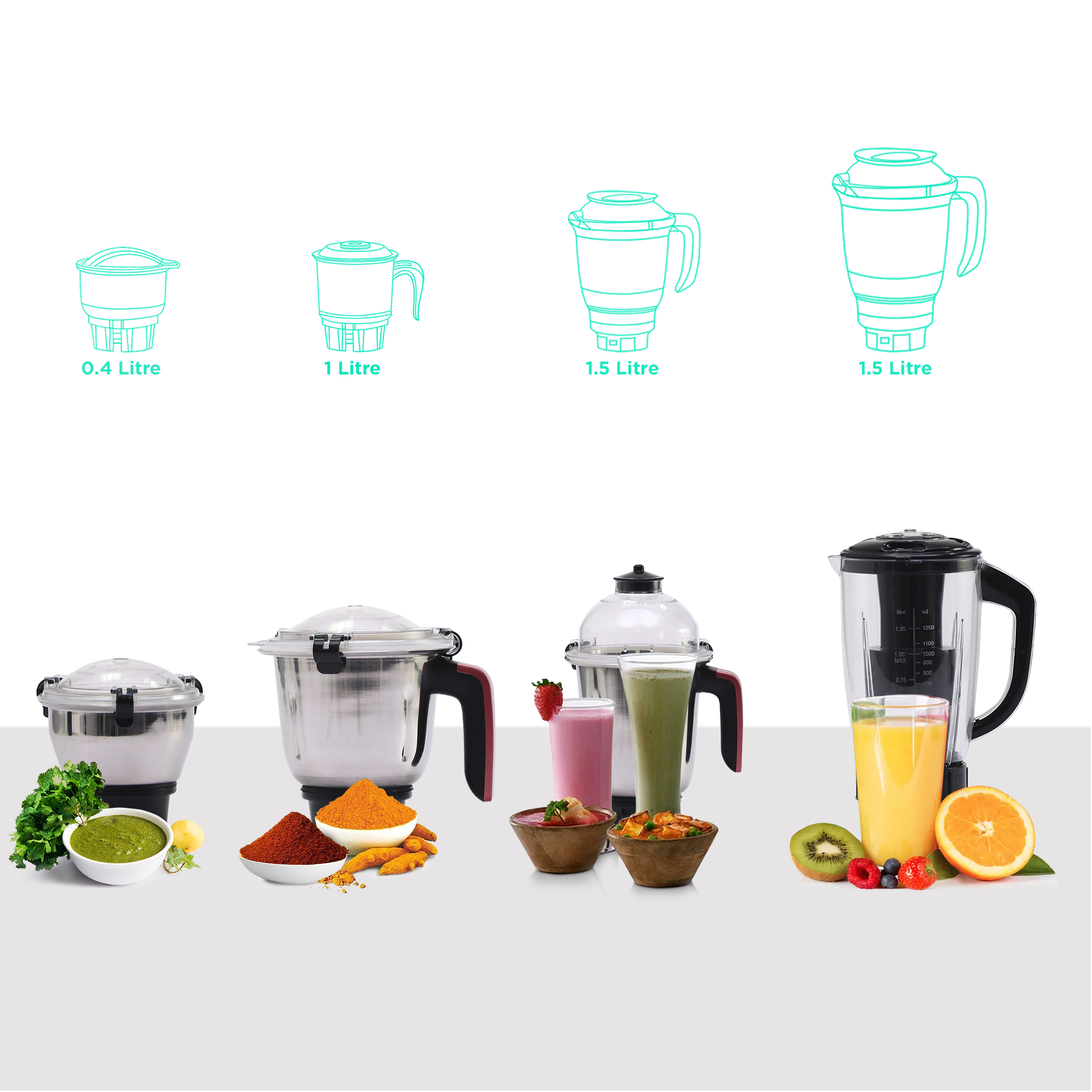 Sumo Rust DLX Mixer Grinder with 4 Stainless Steel Jars, 1000 W in