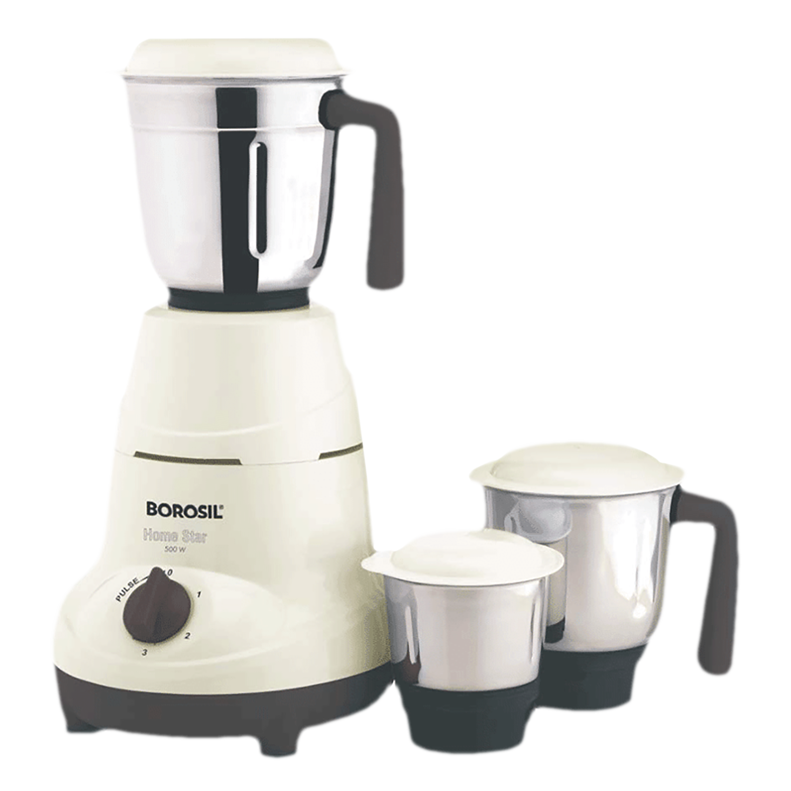 BOROSIL Home Star 500 Watt 3 Jars Mixer Grinder (20000 RPM, 3 Speed Control with Pulse Function, White)