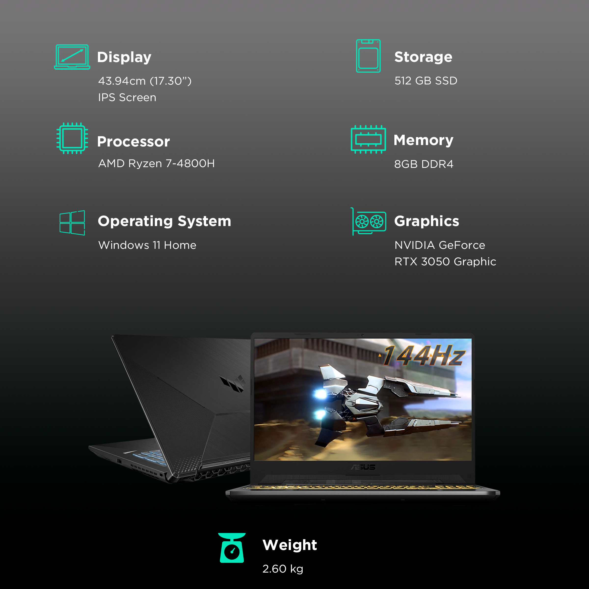 ASUS TUF Gaming A17 Gaming Laptop, 17.3” 144Hz FHD IPS-Type Display, AMD  Ryzen 5 4600H, GeForce GTX 1650, 8GB DDR4, 512GB PCIe SSD, RGB Keyboard