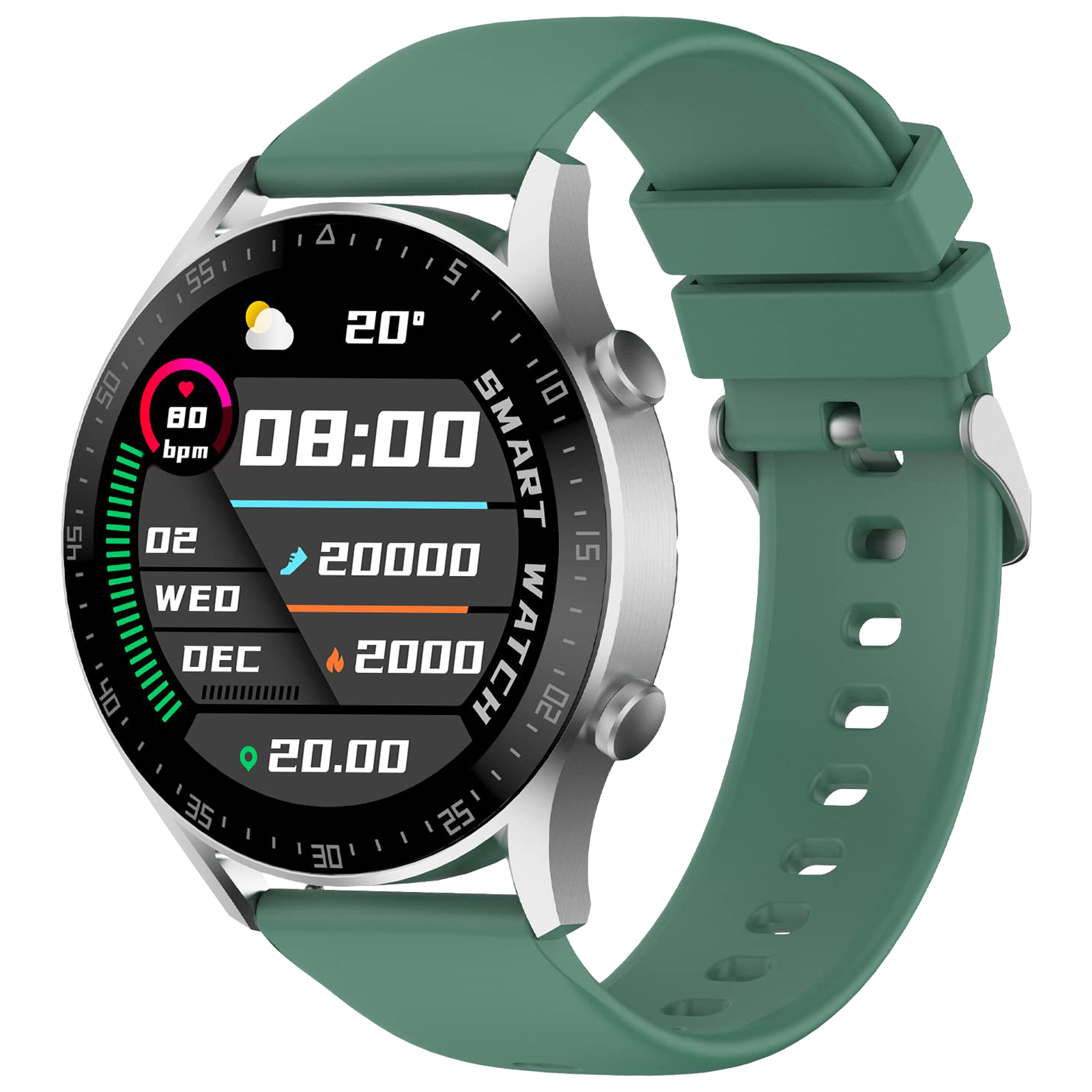 

FIRE-BOLTT Talk 2 Smartwatch with Bluetooth Calling (32mm LCD Display, IP68 Water Resistant, Green Strap), Silver green