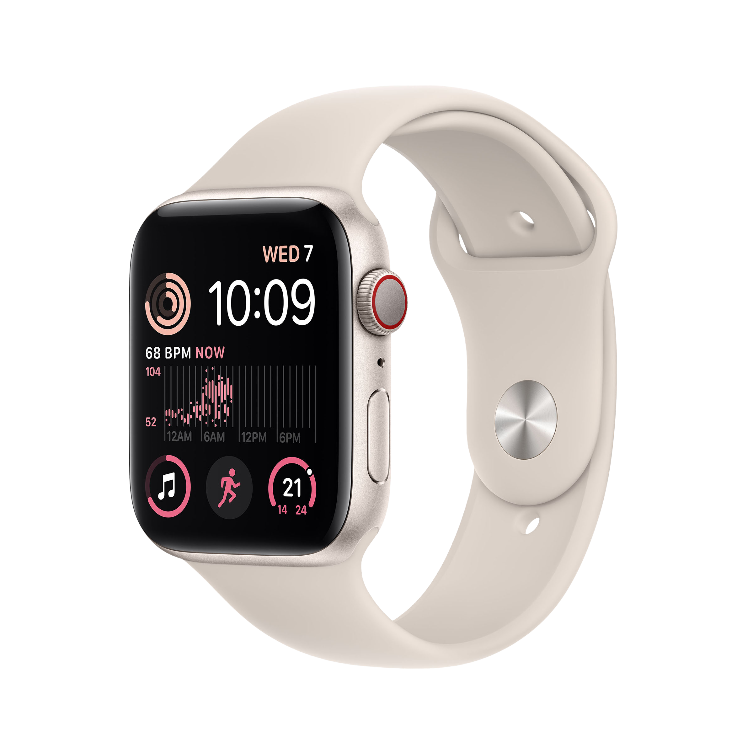 Apple Watch SE GPS + Cellular with Sports Band (44mm Retina LTPO OLED Display, Starlight Aluminium Case)