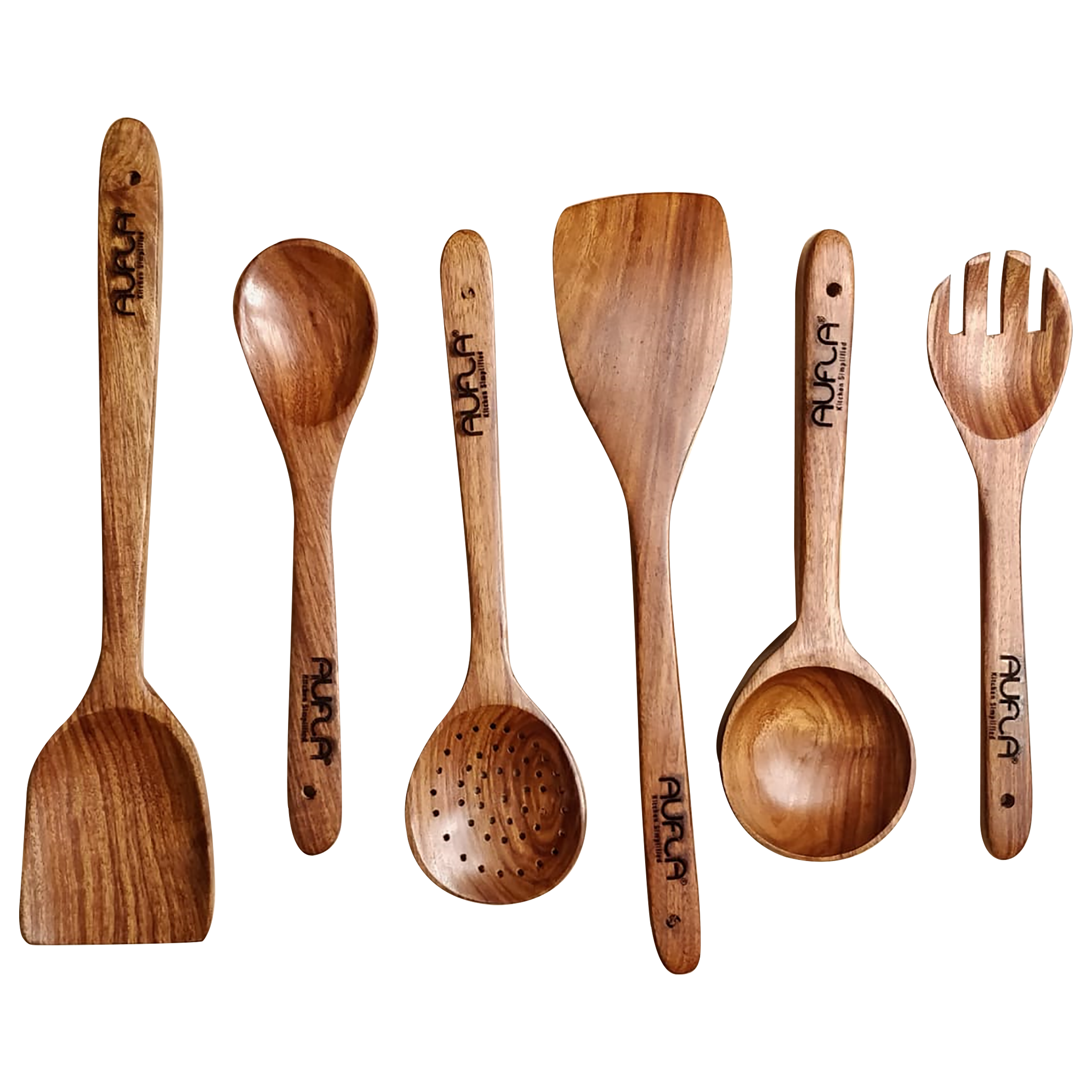

AUFLA ARS 6 Pcs Non Stick Rosewood/Sheesham Wood Cooking Spoon Set (Durable & Versatile, Brown)