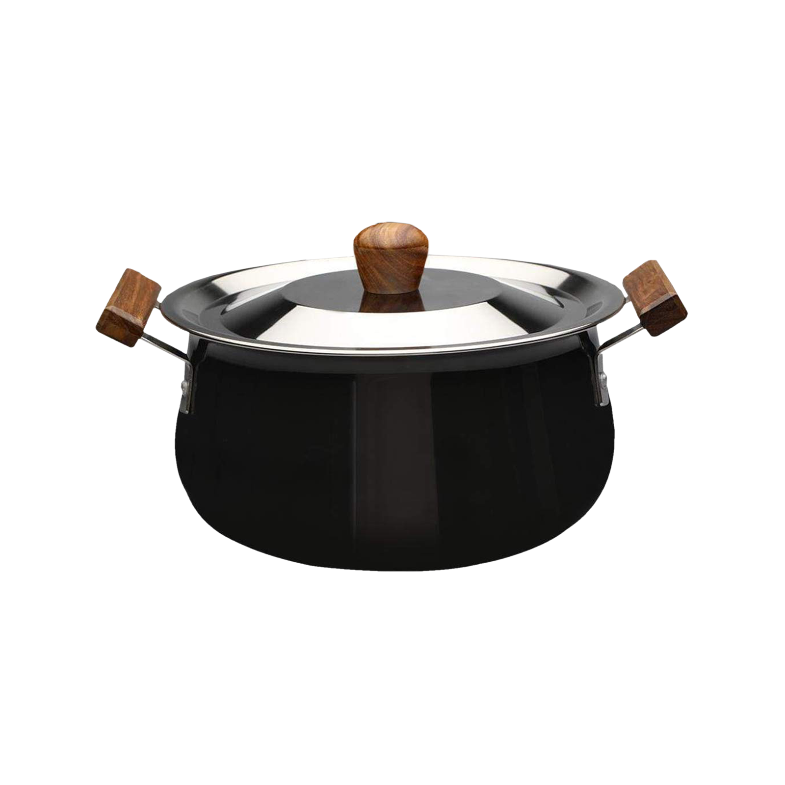 

WONDERCHEF Ebony 5L Non Stick Aluminium & Wood Biryani Handi with Stainless Steel Lid (Induction Compatible, Even Heat Distribution, Black)