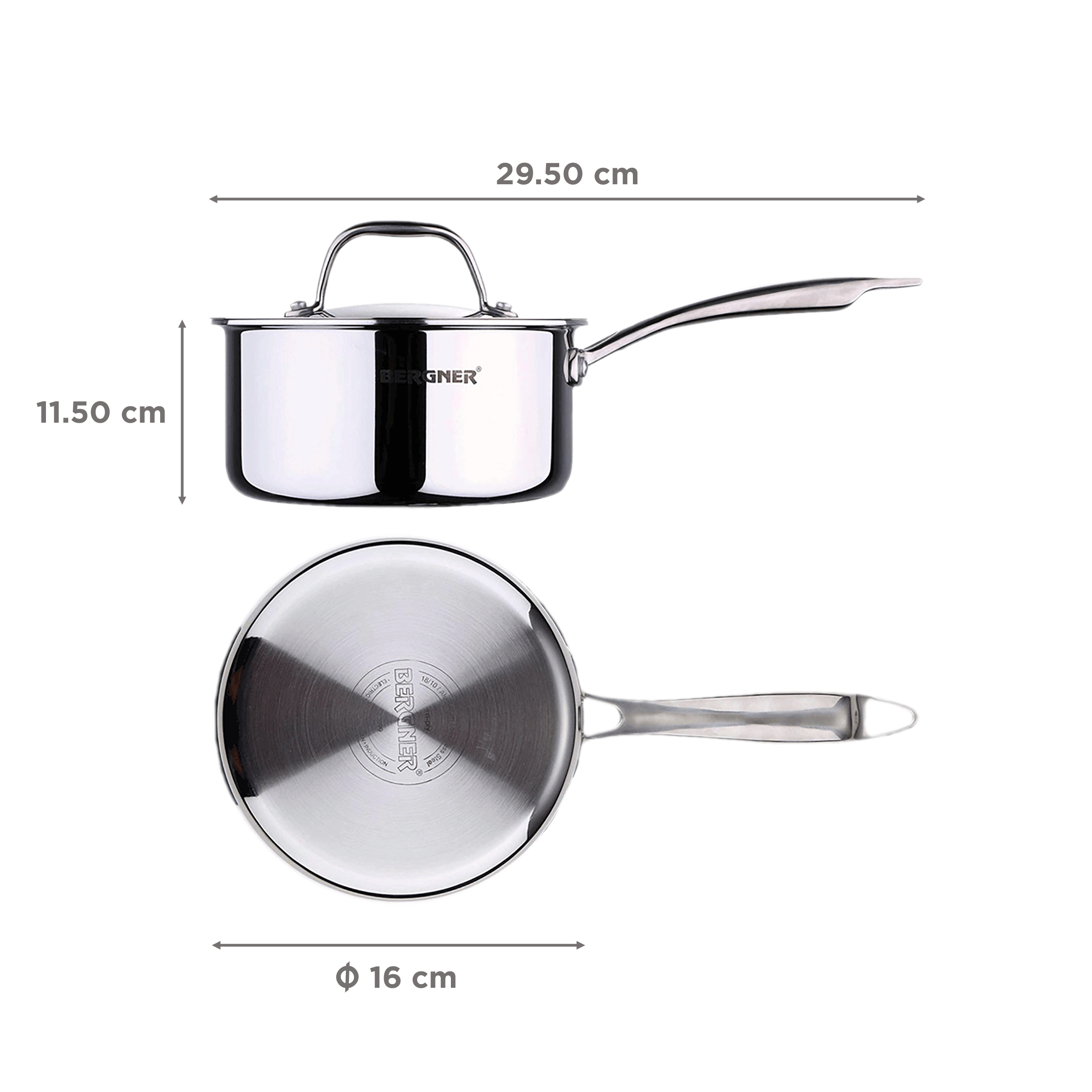 BERGNER Argent Tri-ply 1.6 Litre Sauce Pan 16 cm diameter with Lid 1.6 L  capacity Price in India - Buy BERGNER Argent Tri-ply 1.6 Litre Sauce Pan 16  cm diameter with Lid