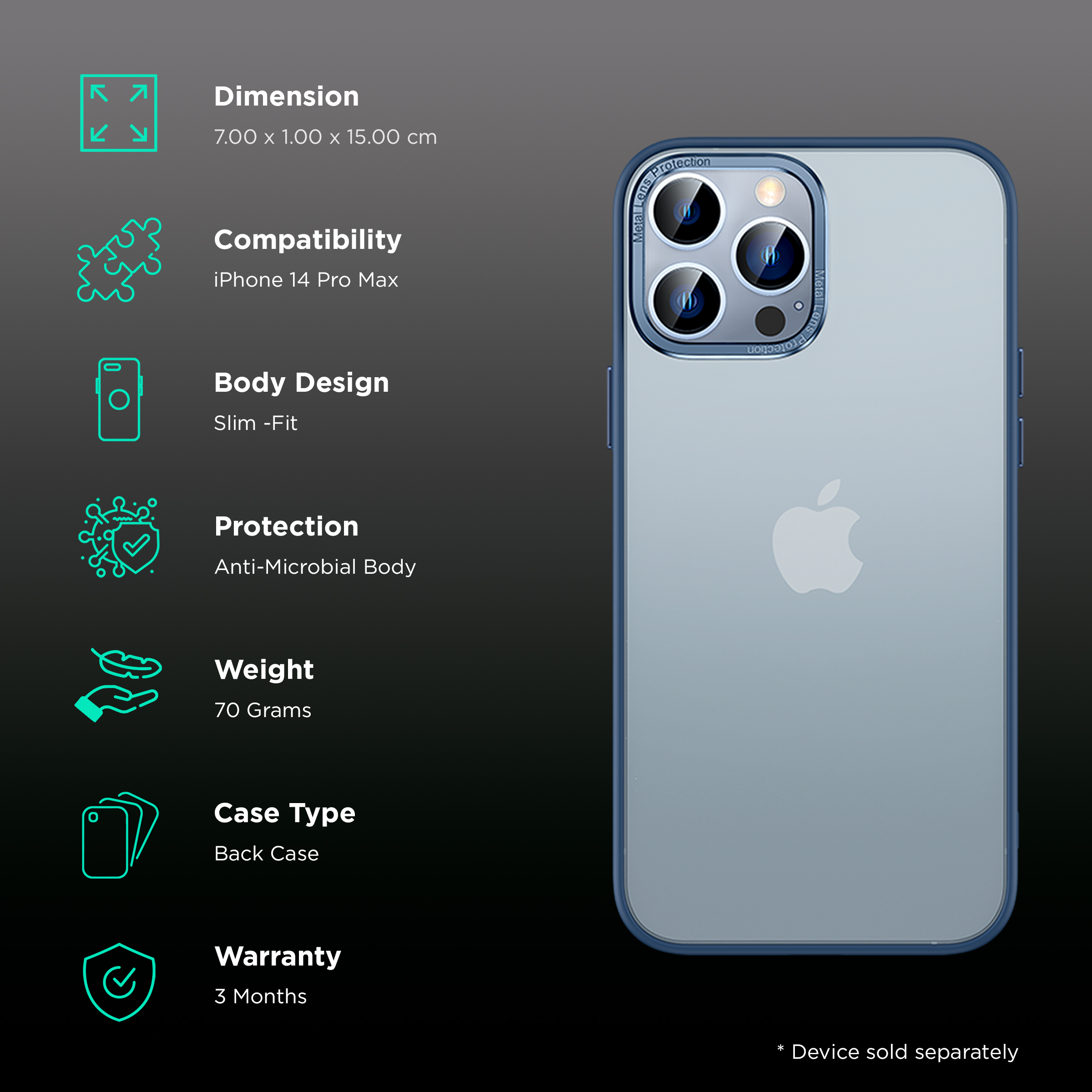 Inbase Luxe Matte Back Cover for Apple iPhone 14 Pro Max (Anti-Microbial,  Blue)