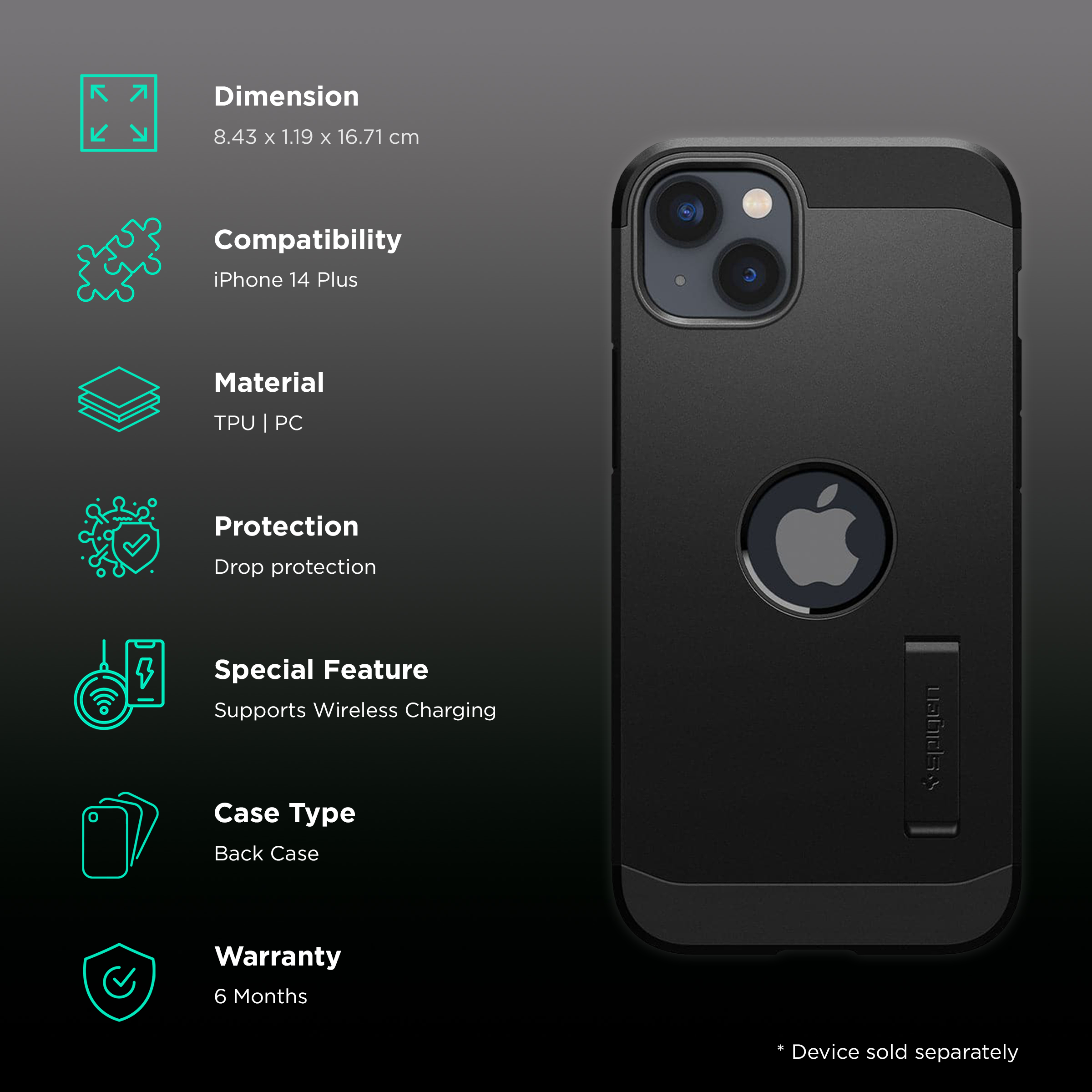 Spigen Rugged Armor Mag iPhone 14 Pro TPU Case - Black