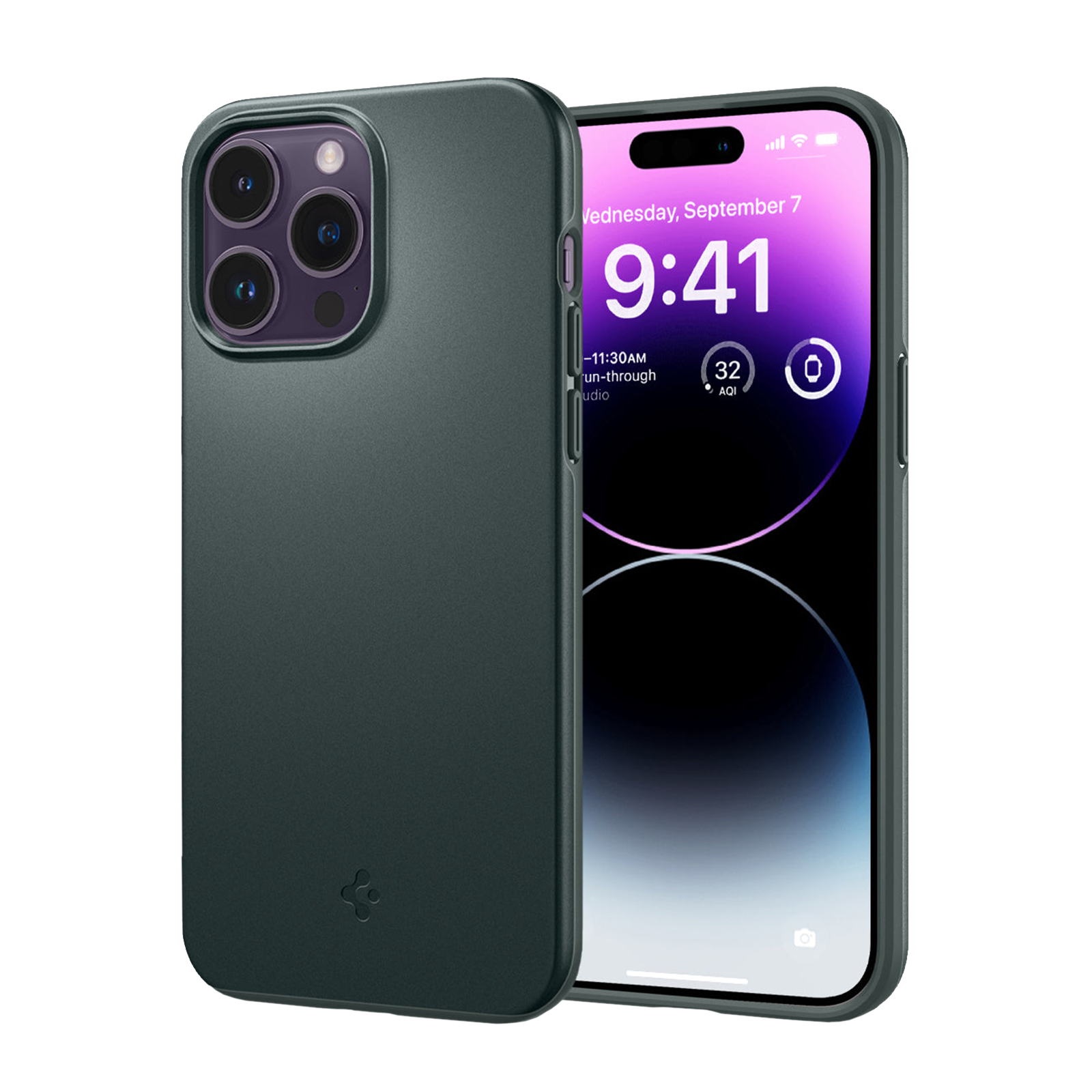 

spigen Thin Fit TPU, Polycarbonate Back Case for Apple iPhone 14 Pro Max (Wireless Charging Support, Abyss Green)