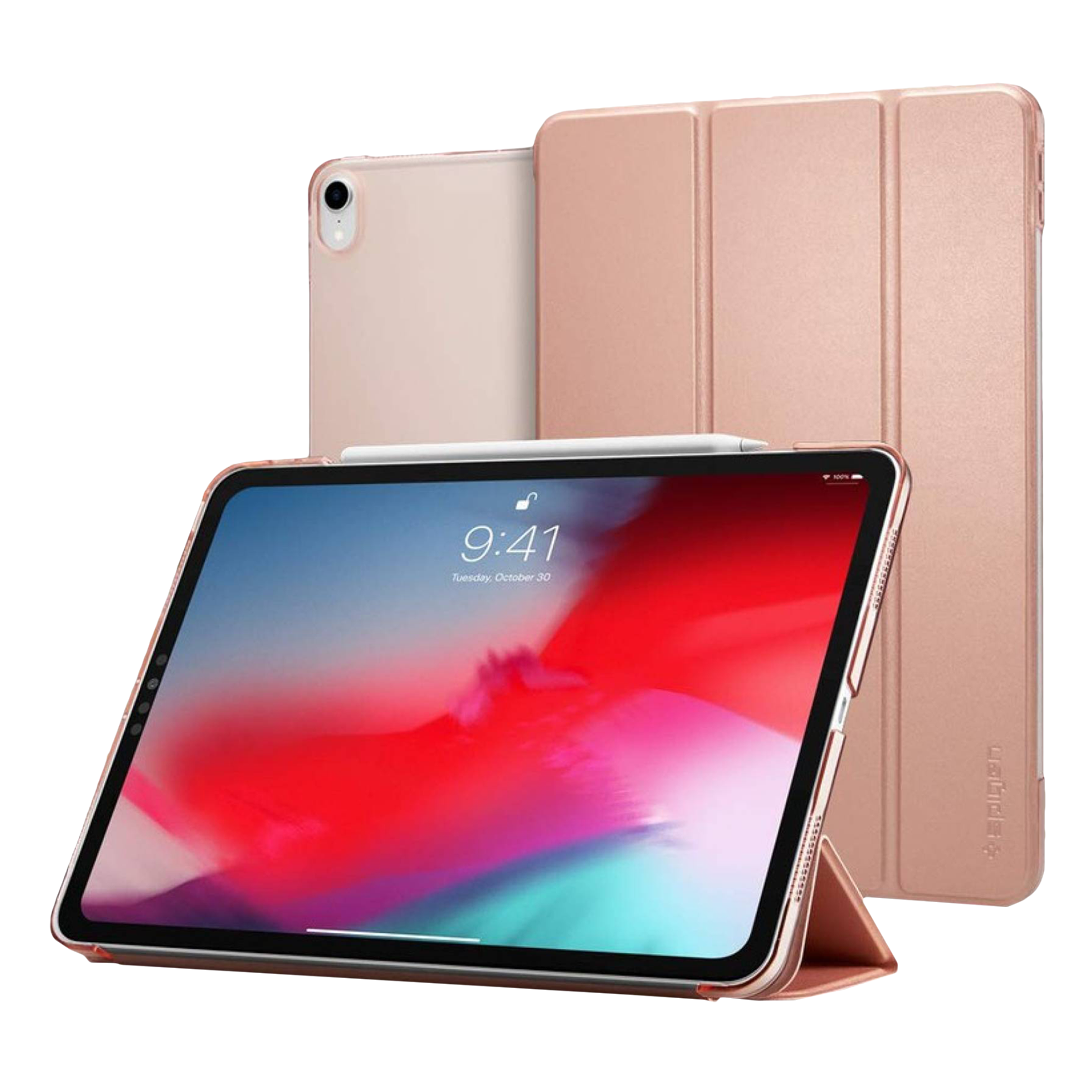 spigen Smart Fold Polycarbonate, Rubber Flip Cover for Apple iPad Pro 11 Inch (Wireless Charging Compatible, Rose Gold)