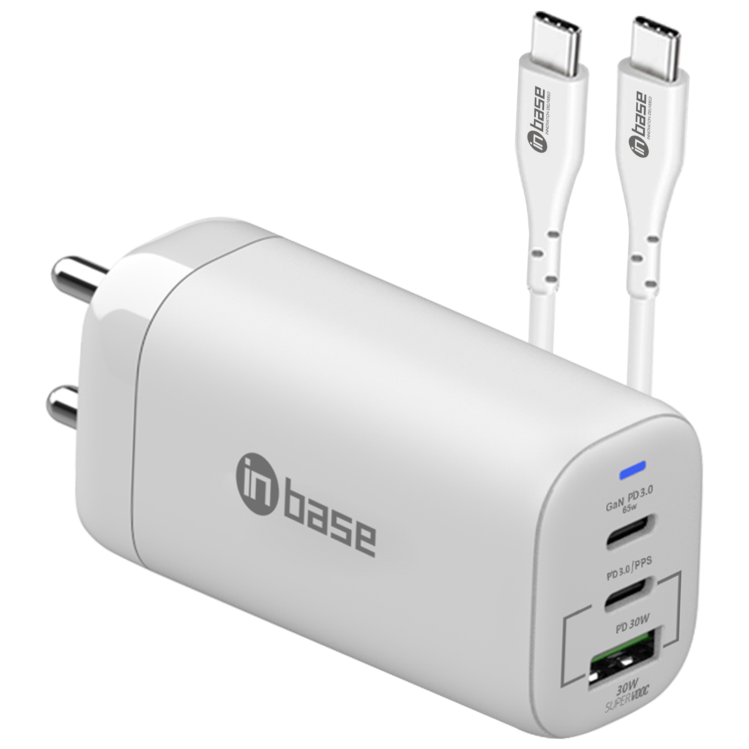 in base Ether PSV9501L 95W Type A and Type C 3-Port SuperVOOC Charger (Type C to Type C Cable, GaNTech Multi Level Protection, White)