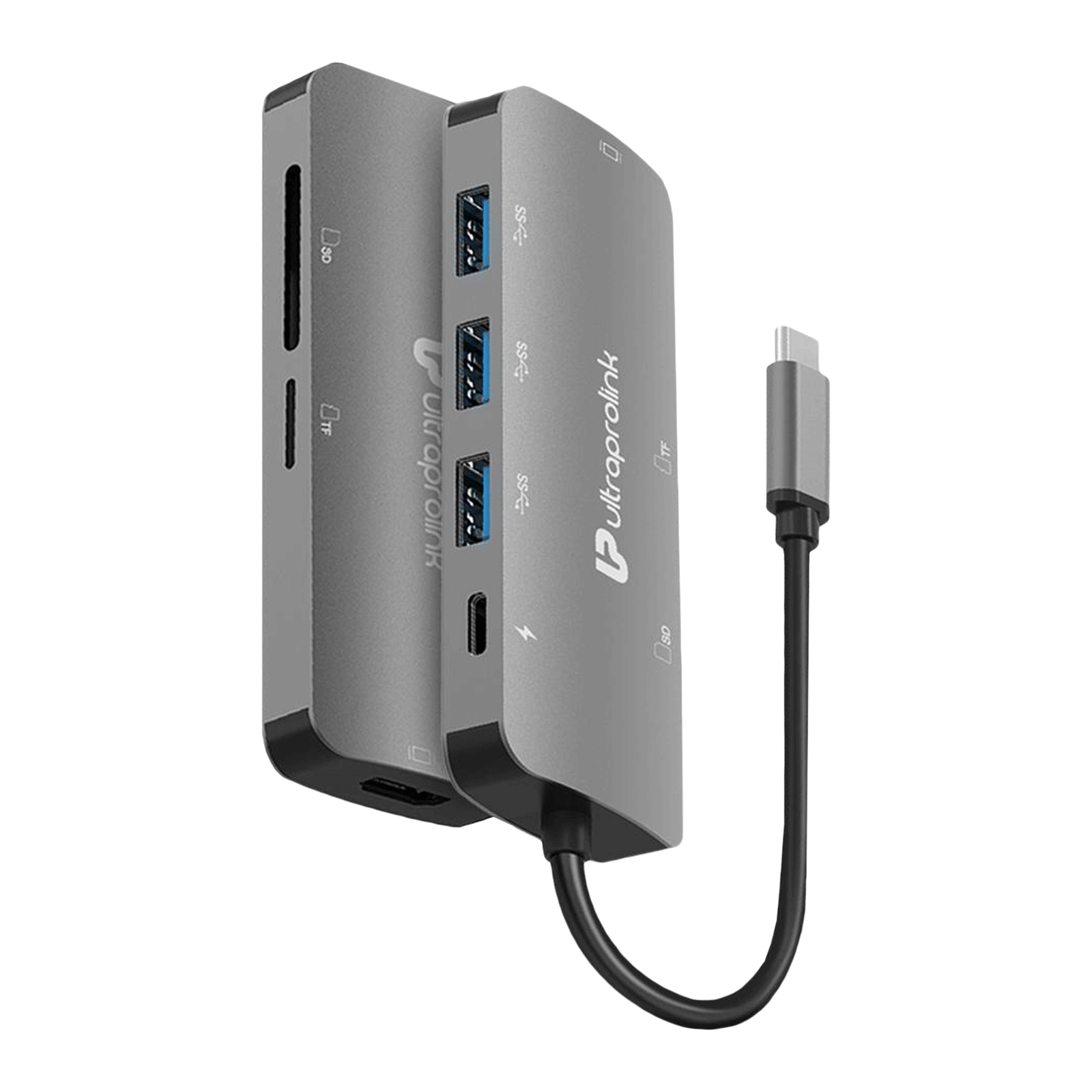 UltraProlink Pro Hub 7-in-1 USB 3.0 Type C to USB 3.0 Type A, SD Card Slot, TF Card Reader, HDMI Type A, USB Type C USB Hub (High Speed Transfer Data, Grey)