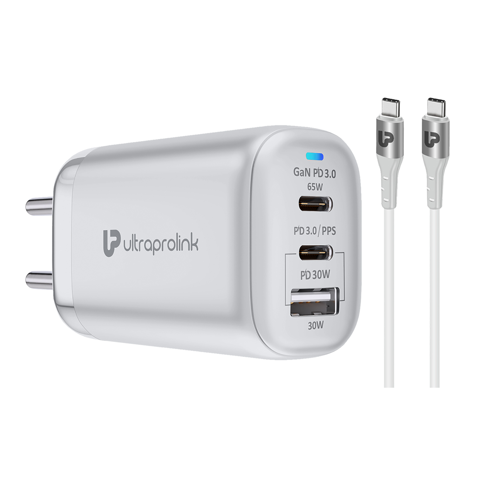 65W GaN Dual Port 33W USB-C PD Power Delivery + 32W Quick Charge 3.0 Wall  Charger - White