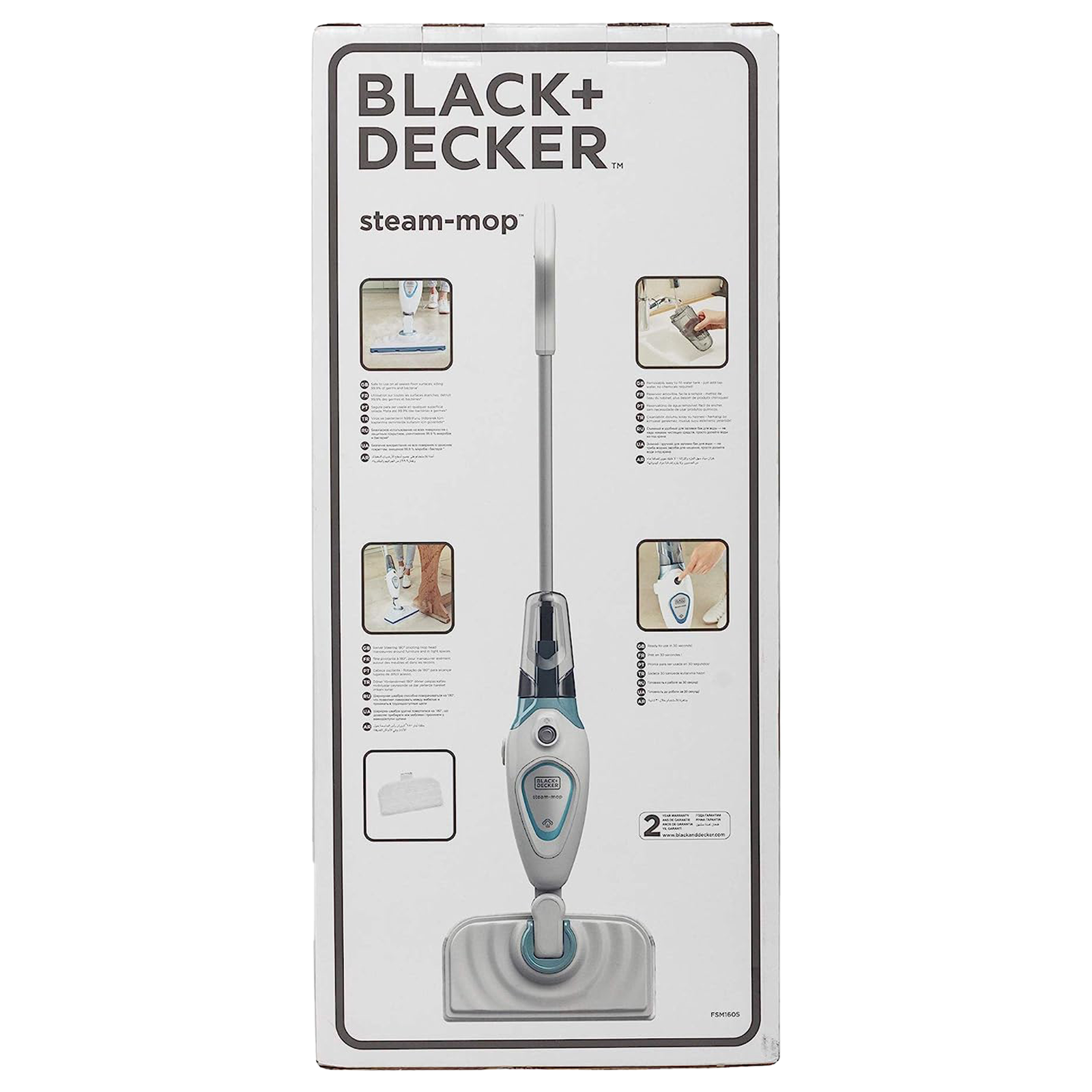 Black+Decker Steam Mop 1300W - White, FSM1605 - Anasia Shop