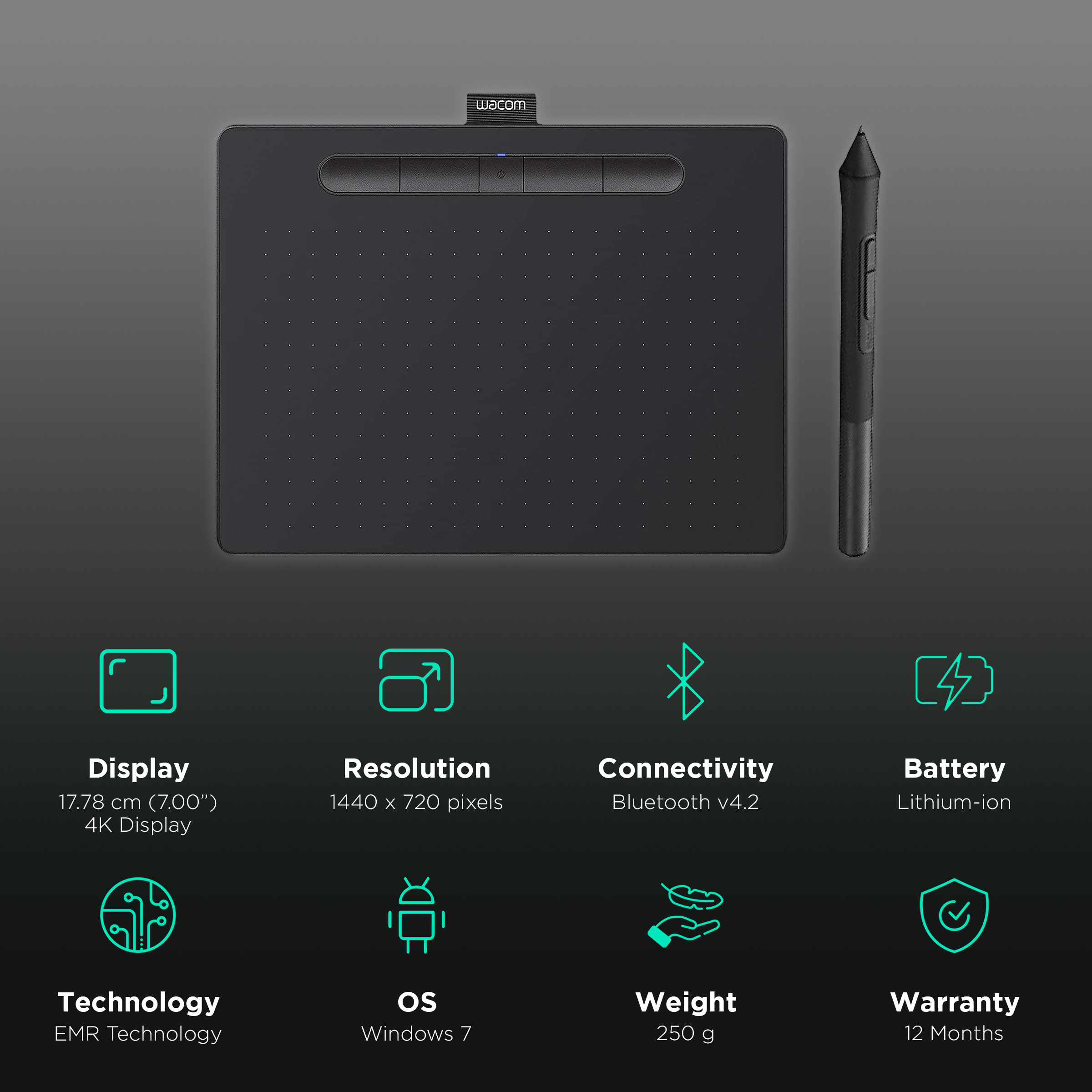 Tablet gráfica Wacom Intuos Small 7, lápiz Pen 4K, con 3 softwares  incluido, área activa 15.2 x 9.5 cm, conexión USB, negro - Coolbox