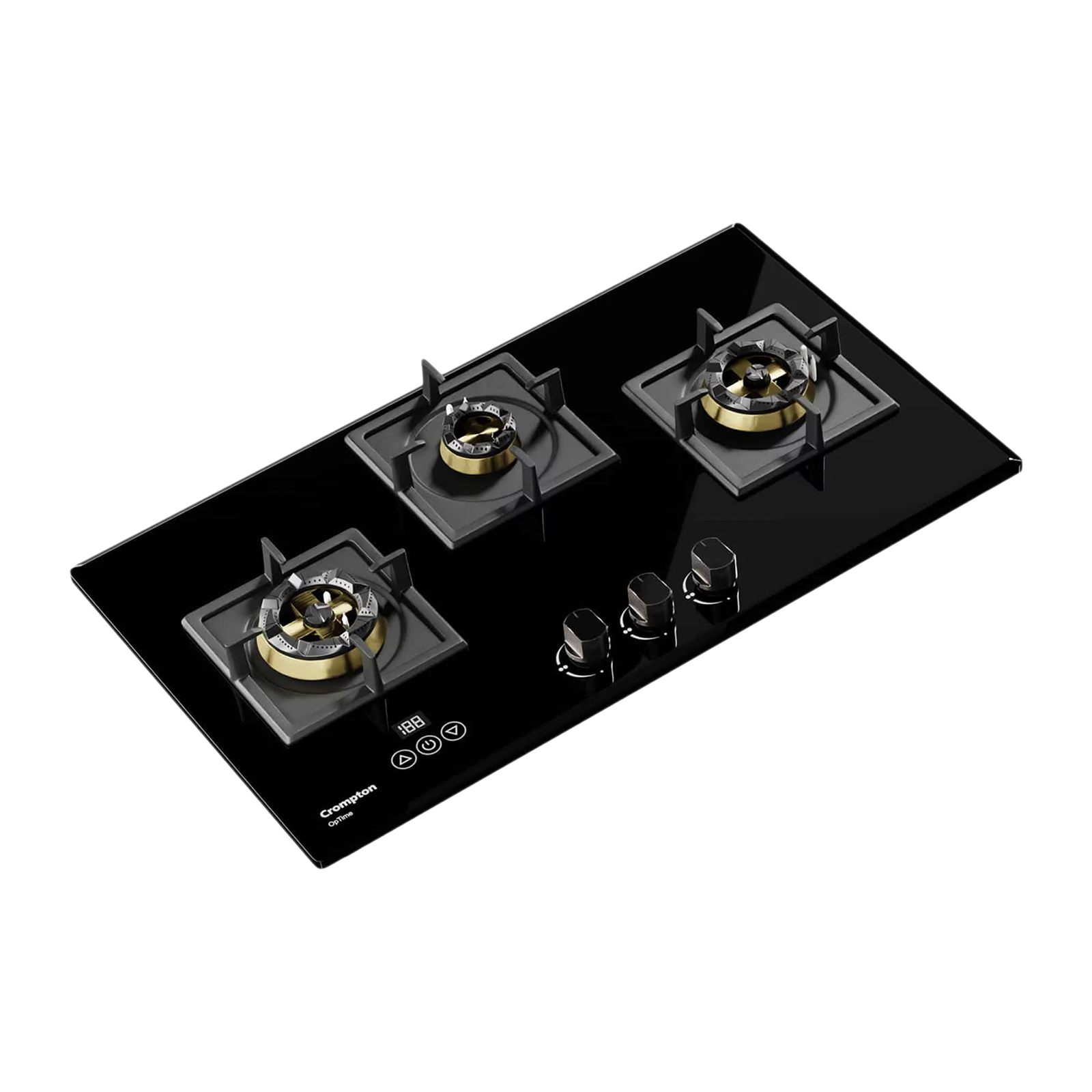 Crompton Optime Toughened Glass Top 3 Burner Automatic Hob (3D Flame Technology, Midnight Black)