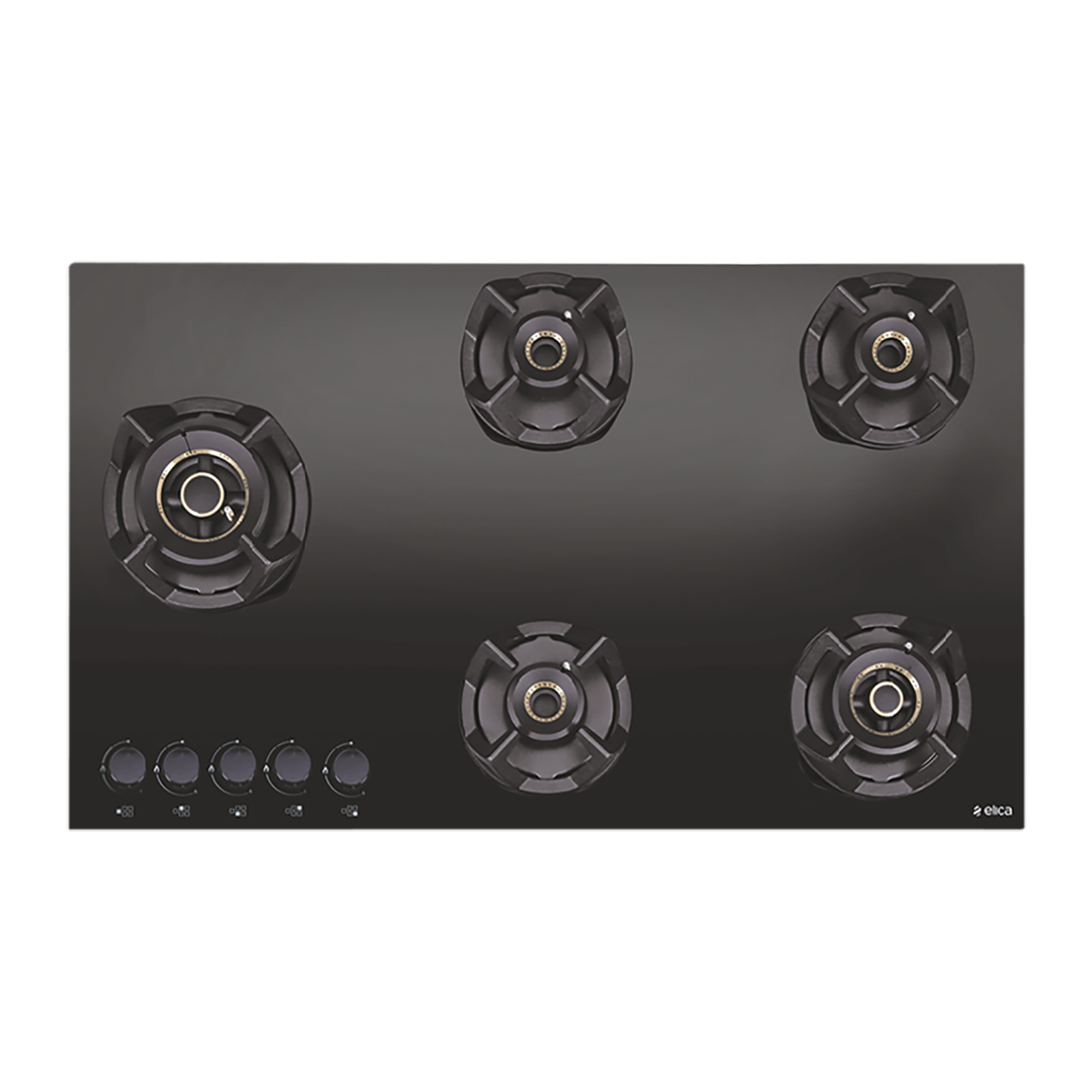 

elica CLASSIC AB MFC 5B 91 MT Glass Top 5 Burner Automatic Electric Hob (Round Metallic Knob, Black), Black glass