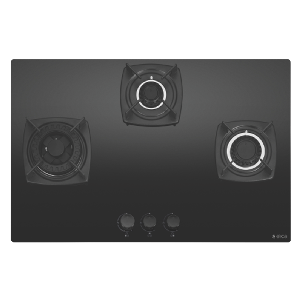 

elica DT FLEXI MFC 3B 70 SWIRL Glass Top 3 Burner Automatic Hob (Rotational On Device Control, Black)