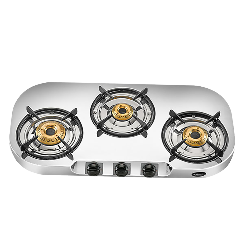 Hindware Festo 3 Burner Manual Gas Stove (Sturdy Pan Support, Silver)