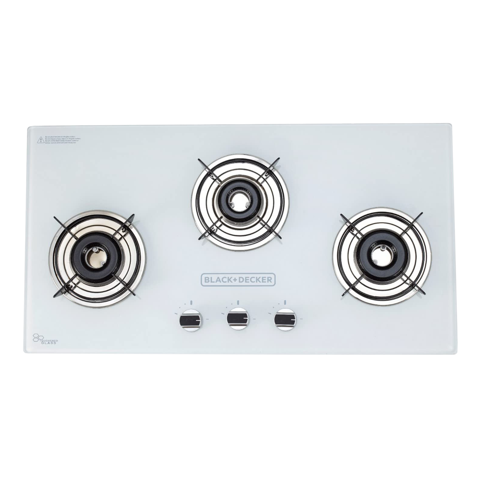 Black & Decker Toughened Glass Top 3 Burner Automatic Gas Stove (Skid-Proof Legs, White)