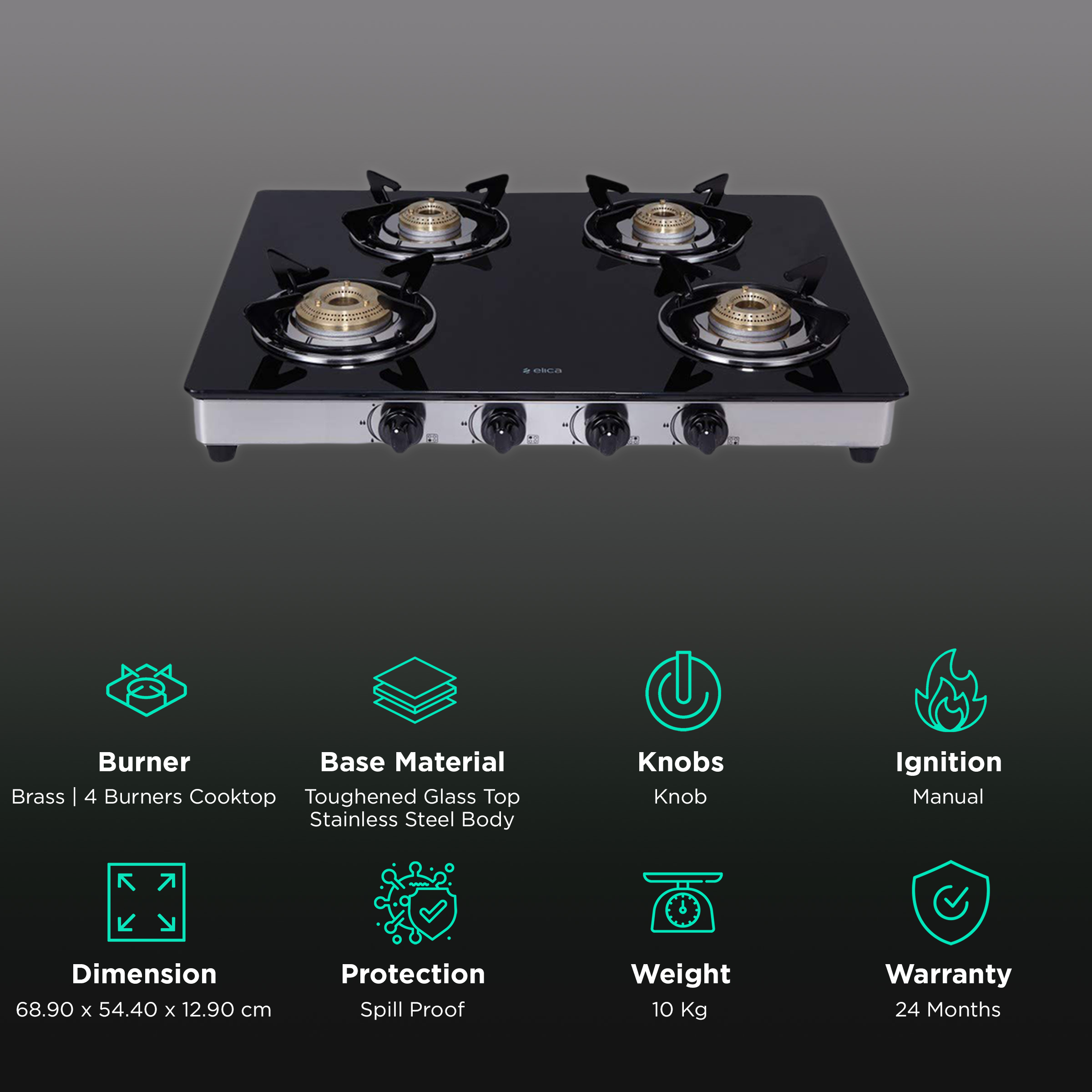 elica 694 ct vetro 4 burner cooktop