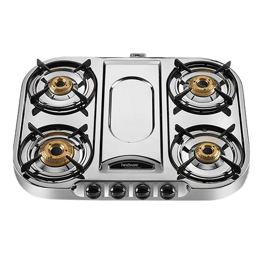 Hindware Festo 4 Burner Manual Gas Stove (Sturdy Pan Support, Silver)
