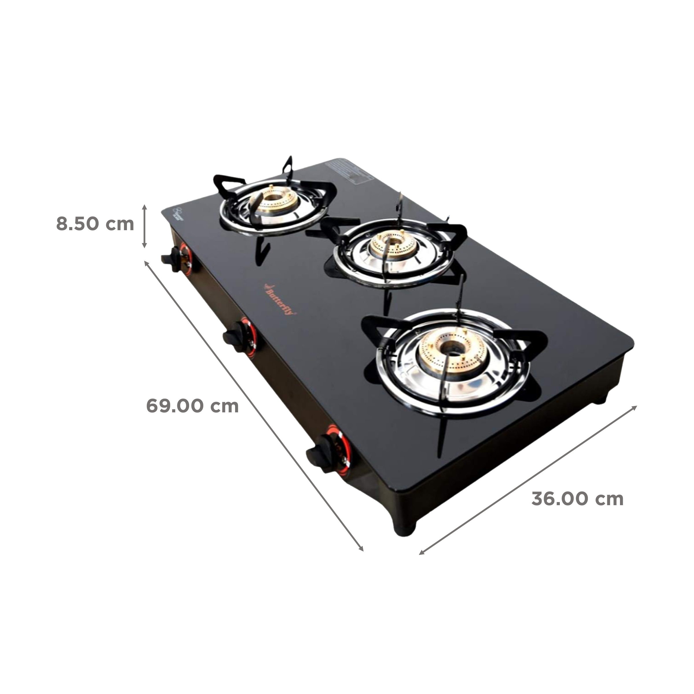 butterfly smart glass 3 burner gas stove price