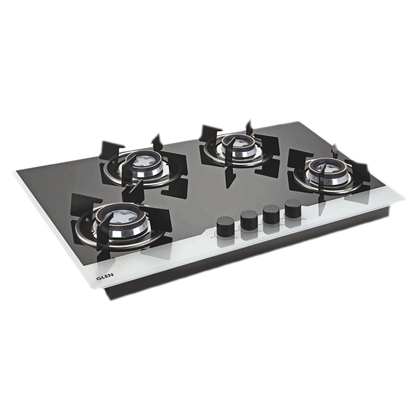 Glen 1074 HT BW Toughened Glass Top 4 Burner Automatic Electric Hob (Battery Operated, Black/White)