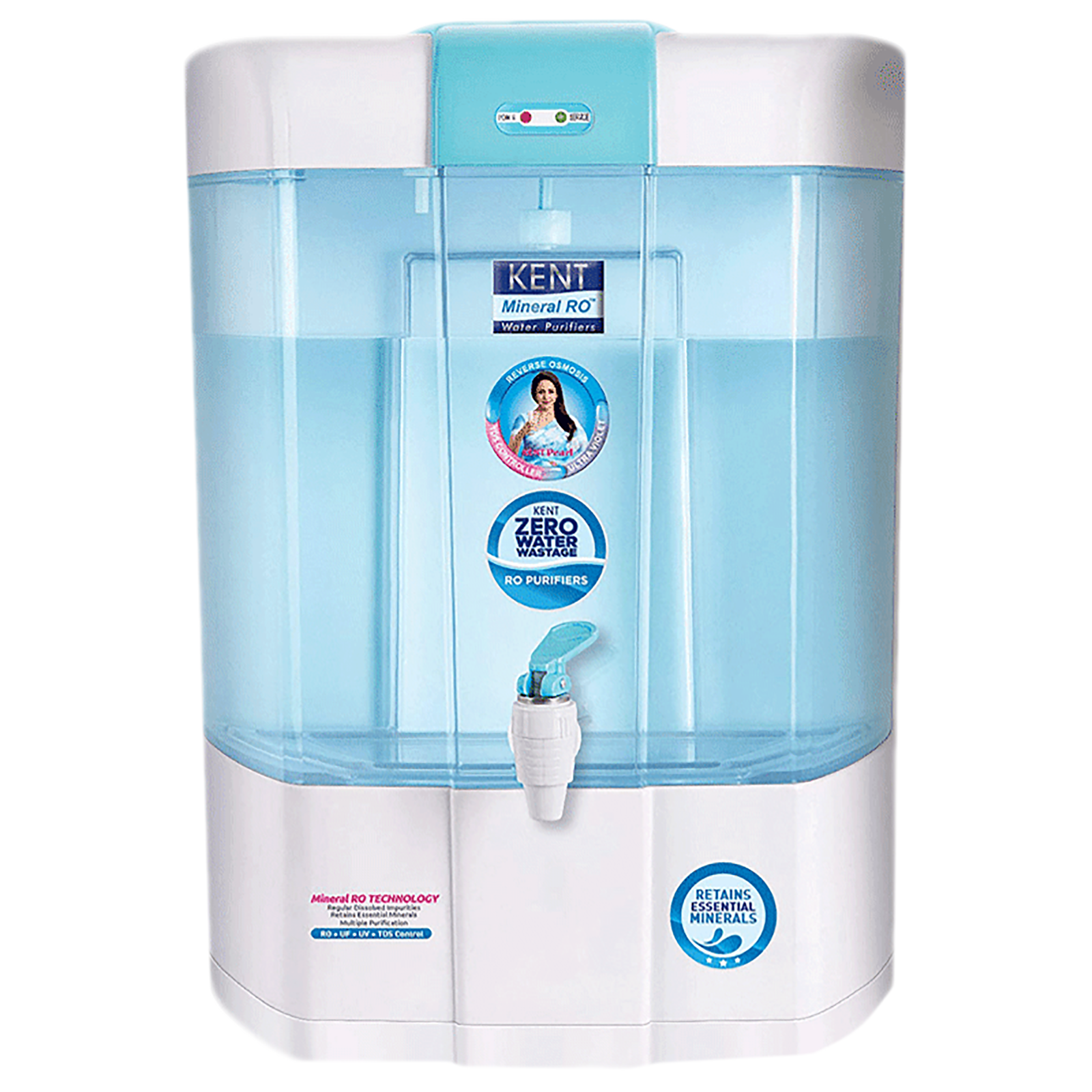 KENT Pearl 8L RO + UV + UF + UV-in-tank + TDS Water Purifier with Detachable Storage Tank and Zero Water Wastage (White)
