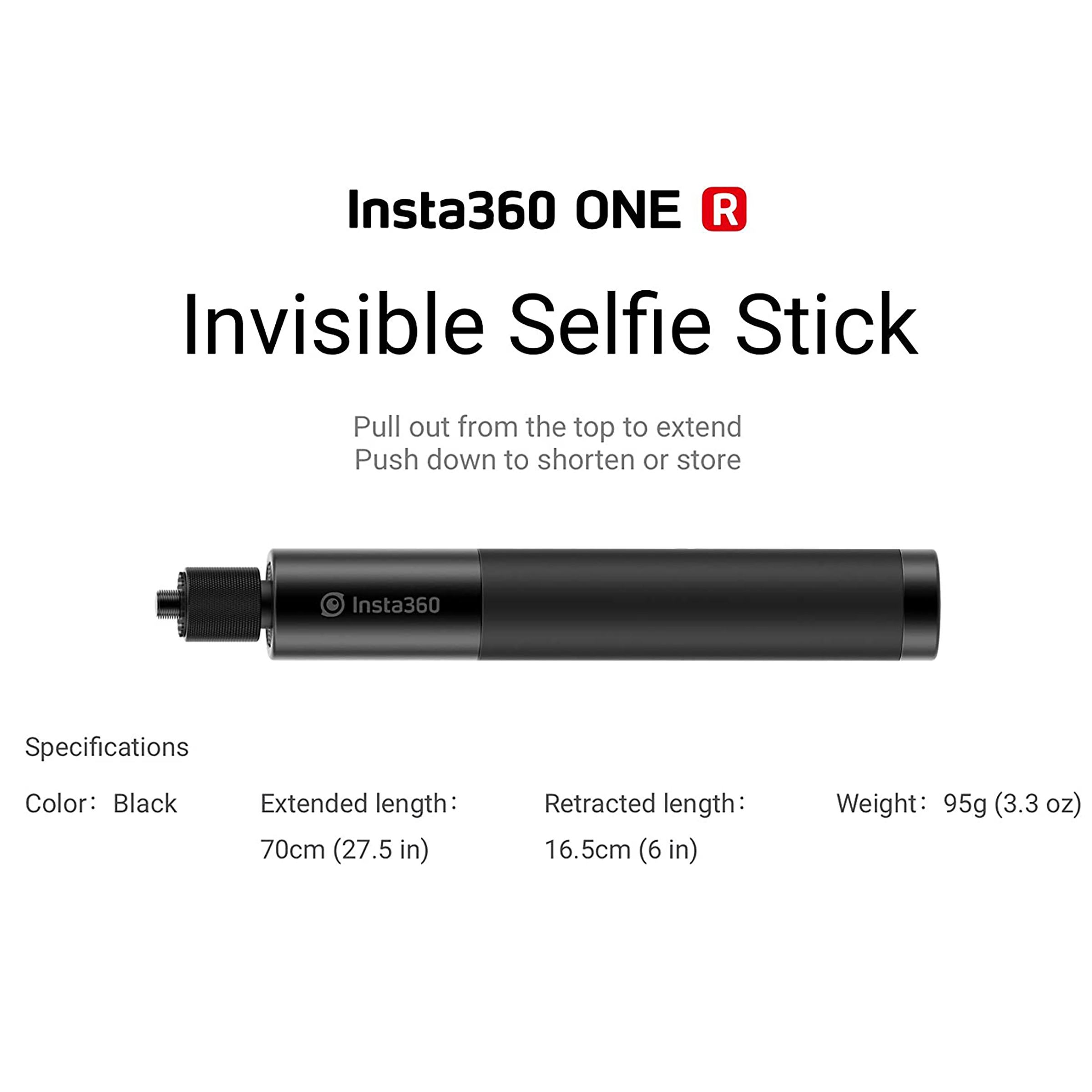 Buy Insta360 ONE R Invisible 70cm Adjustable Selfie Stick for Camera (Auto  Removed in 360 Shots, Black) Online – Croma