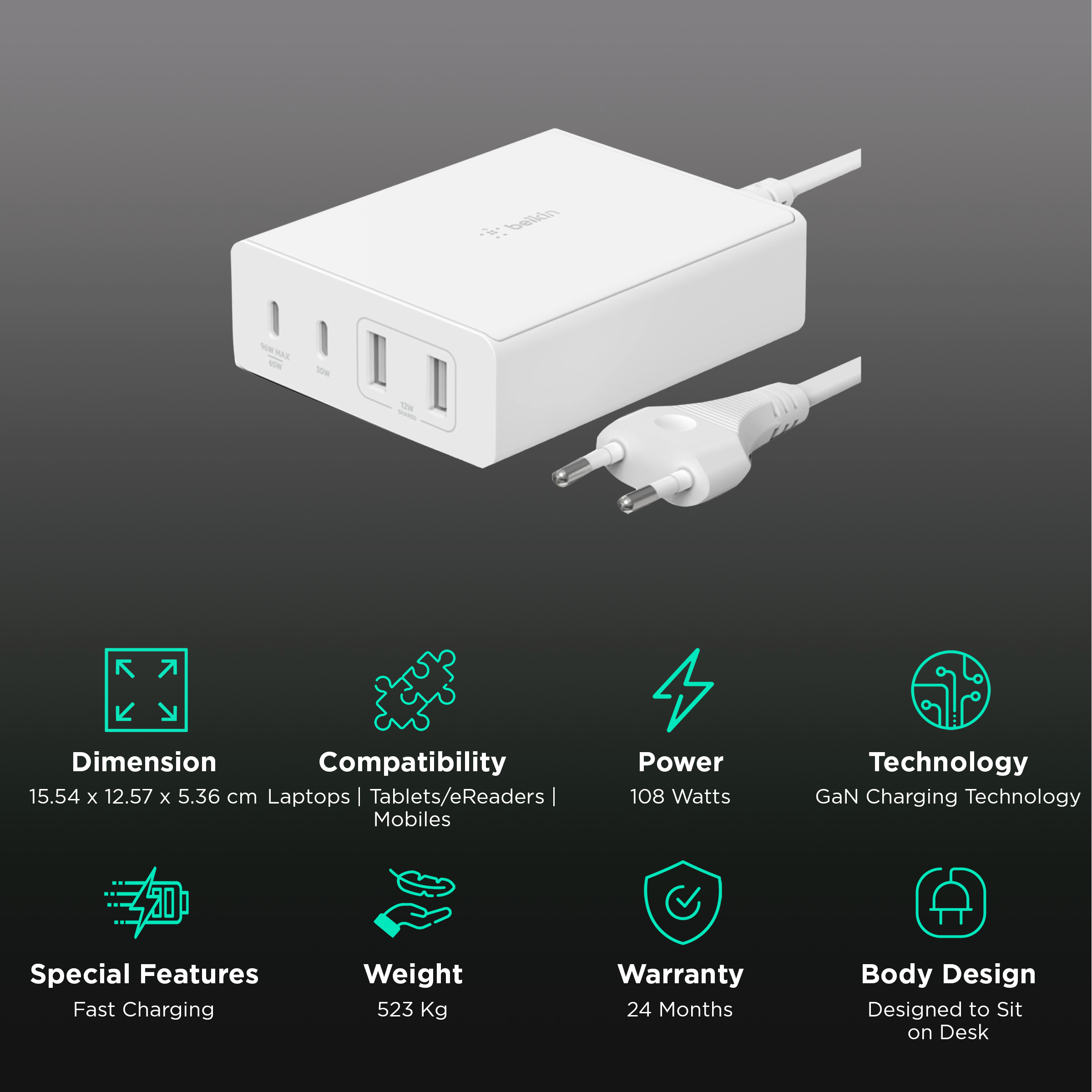 Belkin BOOST↑CHARGE Pro 4-Port GaN Charger 108W - Apple