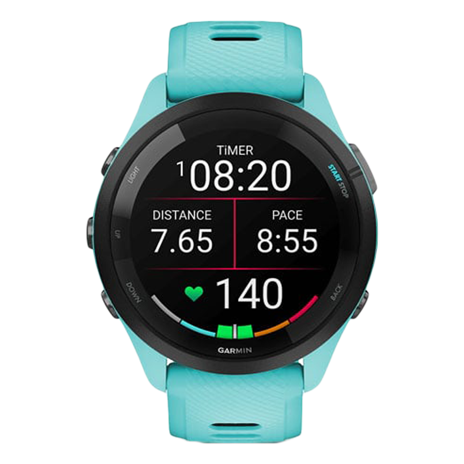 

GARMIN Forerunner 265 Smartwatch with Activity Tracker (32.5mm AMOLED Display, 5ATM Water Resistant, Aqua Strap)