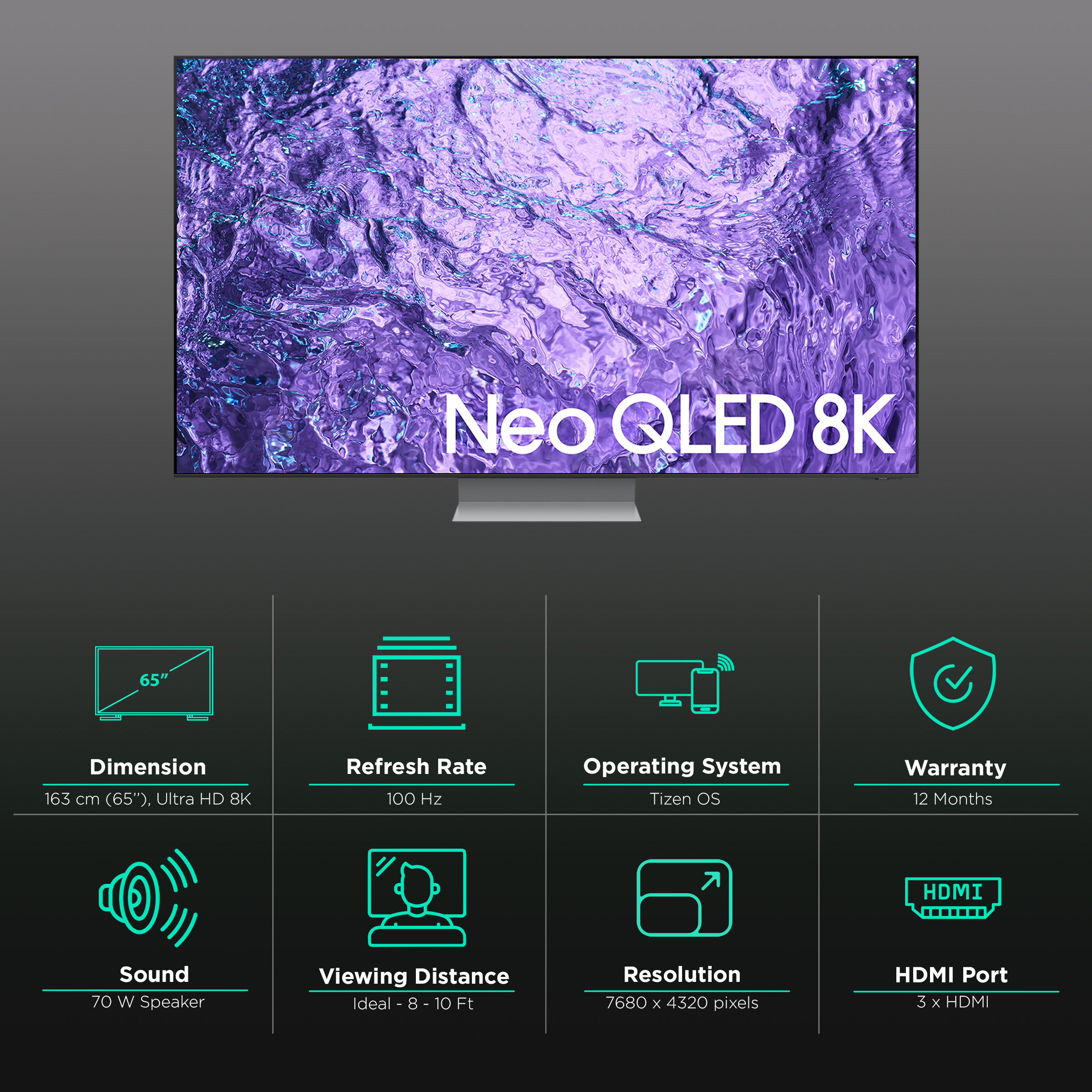 Samsung 163 cm (65 inches) 8K Ultra HD Smart Neo QLED TV QA65QN800CKXXL  (Titan Black) : : Electronics