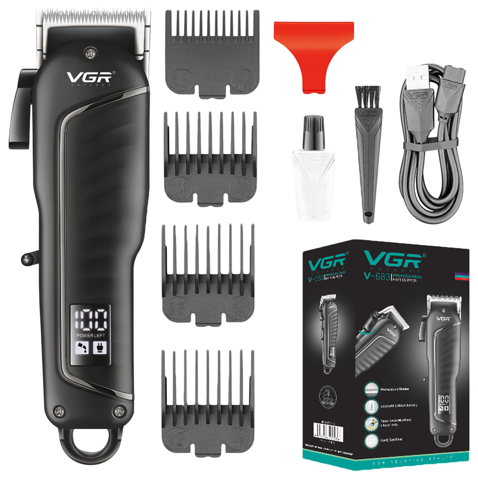

VGR V-683 Stainless Steel Blades Cordless Hair Clipper (4 Length Settings, VGRINDIAVGR683, Black)