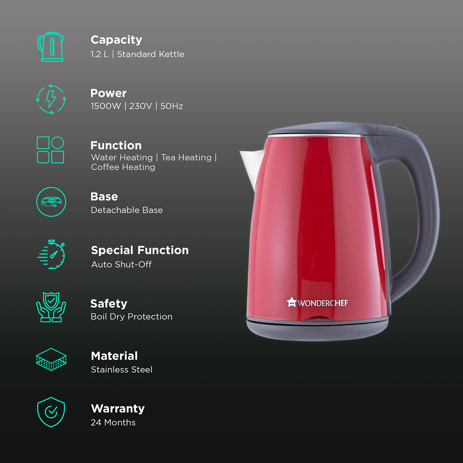 Buy WONDERCHEF Red Crimson Edge Electric Kettle 1.2 Litres