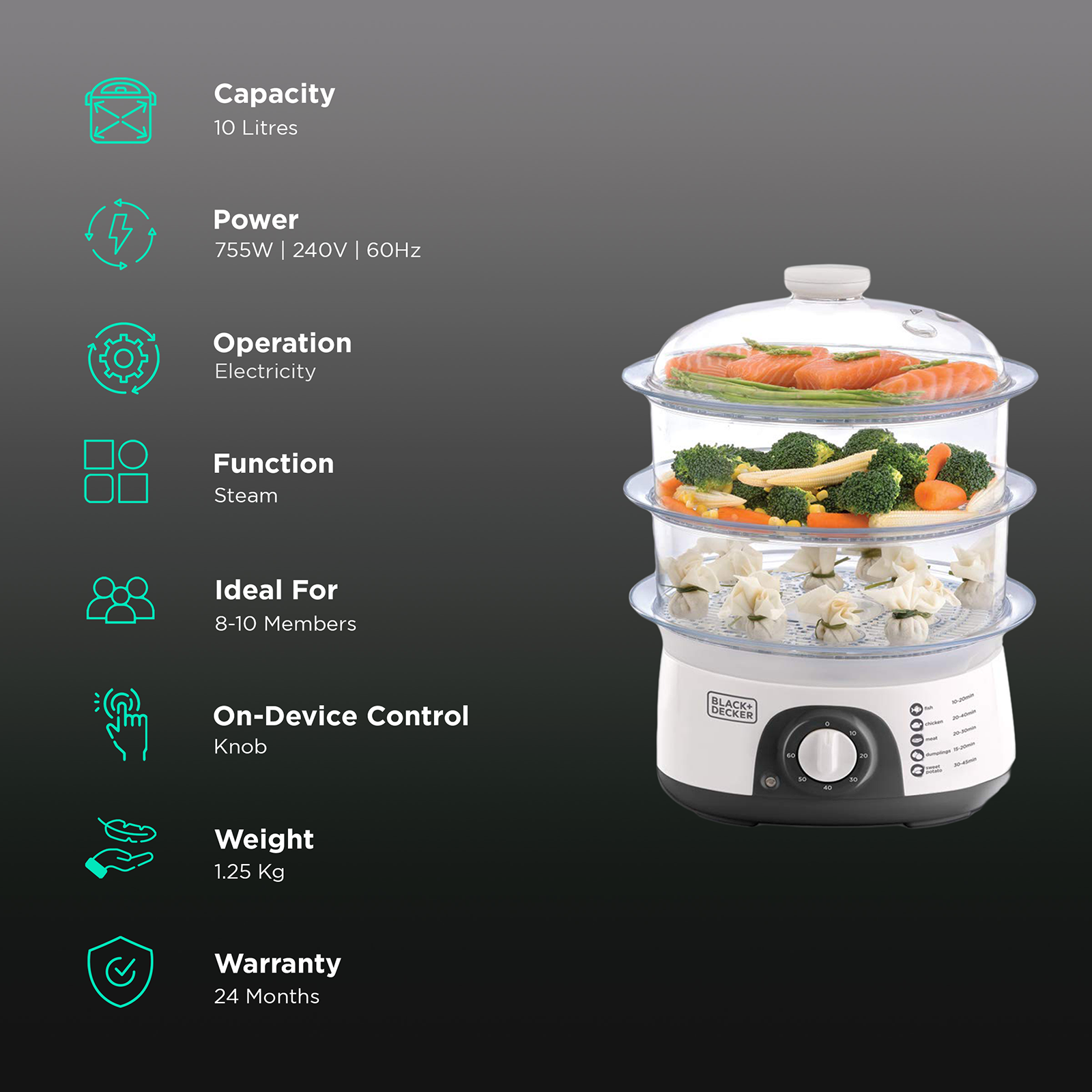 BLACK+DECKER 3 TIER FOOD STEAMER HS6000 