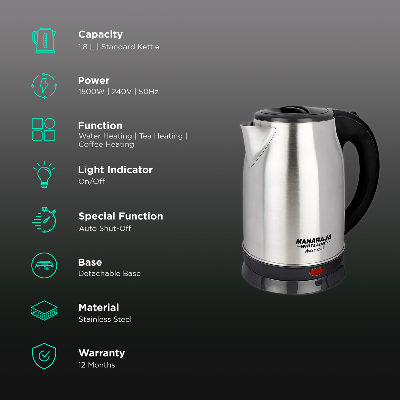 Buy Maharaja Whiteline 1.8 Litre Dual Body Smart Electric Kettle for Water,  Tea, Coffee, Milk, Noodle with Cordless Base & Rapid Heating with Powerful  1800 Watt Element (MasterChef-Blue) Online - Best Price