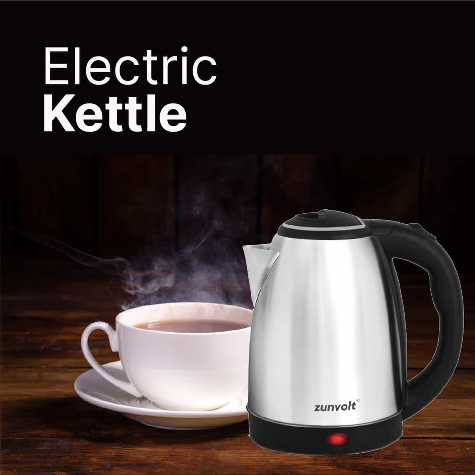 zunvolt 1500 Watt 2 Litre Electric Kettle with Cordless Pouring (Silver)